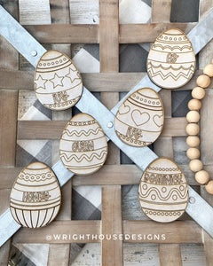 Kid's Personalized Easter Eggs - DIY Mess Free Wooden Peel and Paint Craft - Easter Basket Fillers - Easter Bunny Gifts - Spring Bag Tags