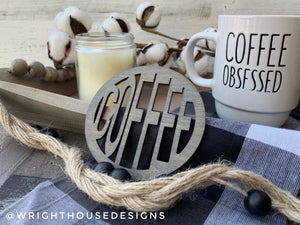 Coffee Wooden Drink Coaster Set - Coffee Table Accessories - Coffee Lover Coasters For Enthusiasts