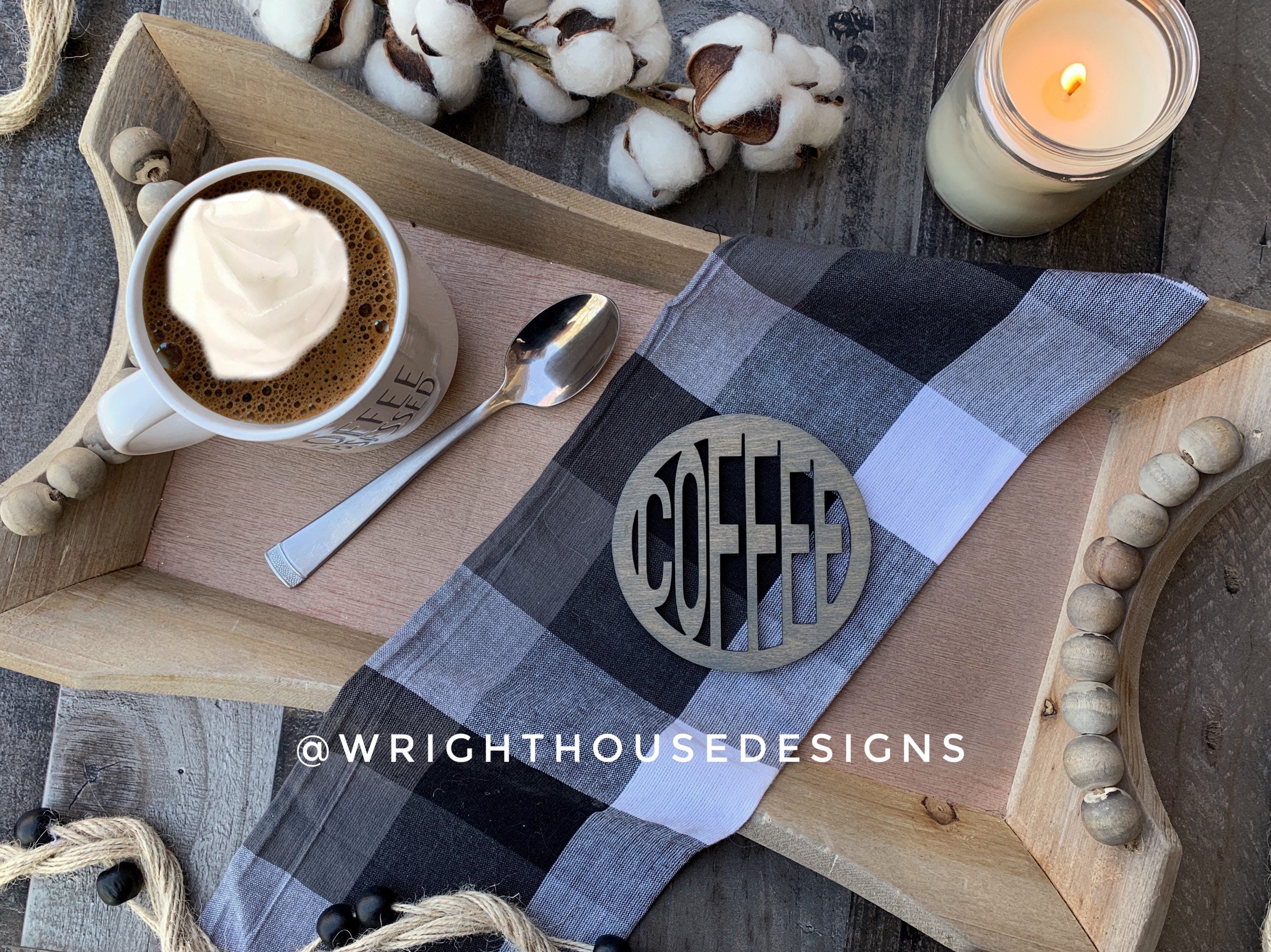 Personalized Single Wooden Coffee and Tea Coaster - Customized Handmade Drink Coasters - Add Your Own Word - Coffee Table and Desk Decor