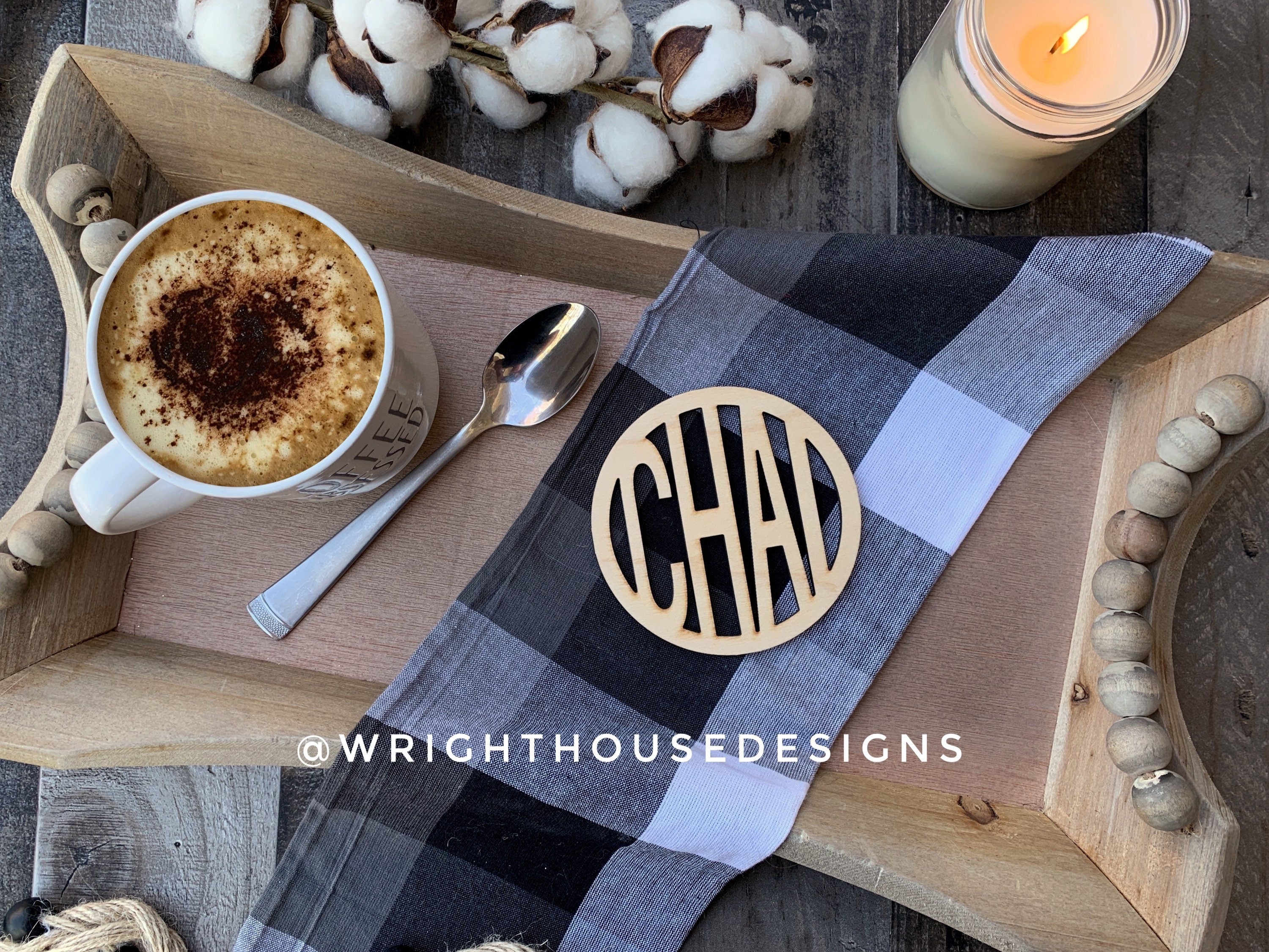 Chai Tea Wooden Drink Coaster Set - Coffee Enthusiast Table Accessories - Coffee and Tea Lover Coasters