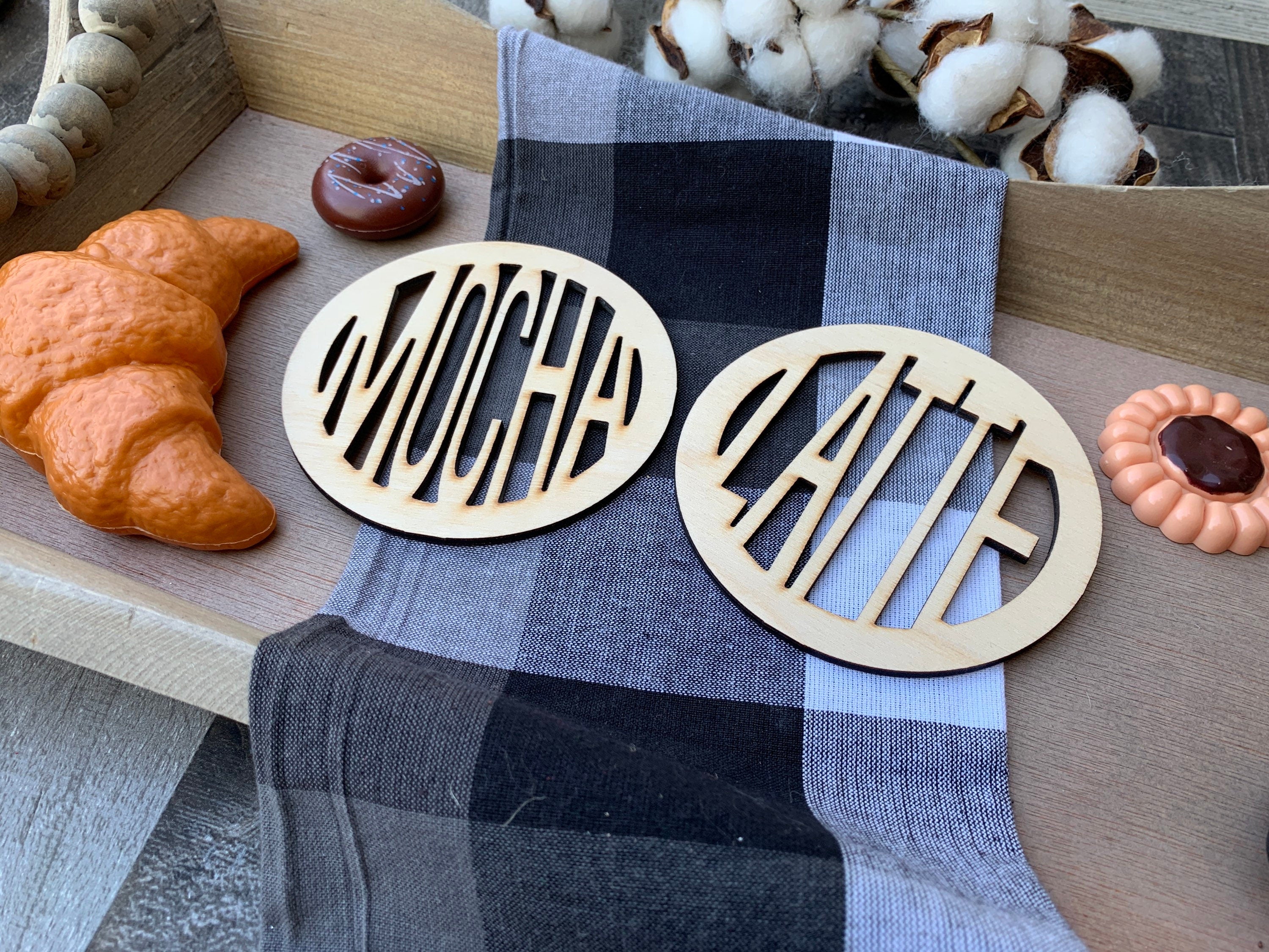 Mocha and Latte - Wooden Drink Coaster Set - Coffee Table Accessories - Coffee Lover Coasters