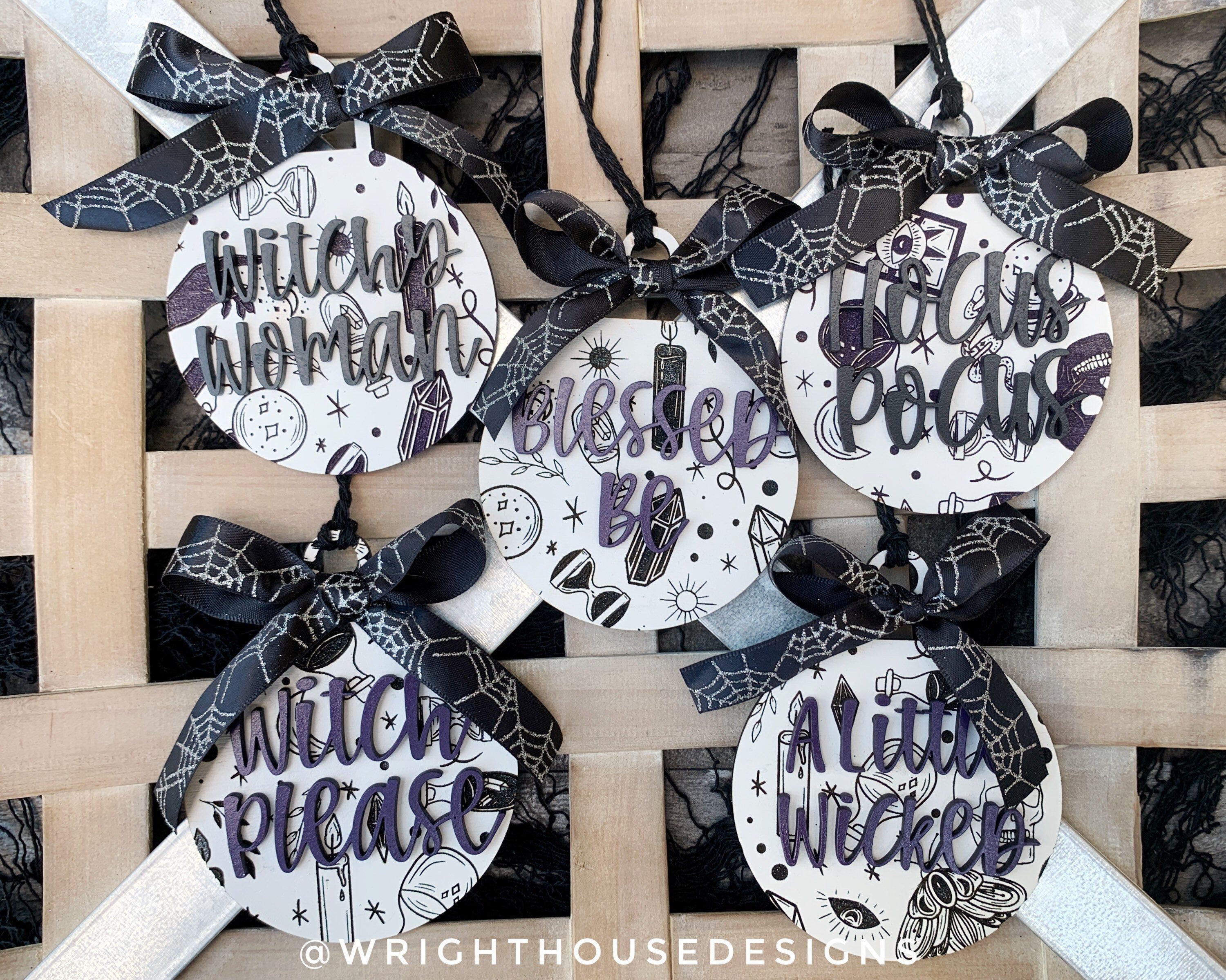 Celestial Witchy - Hocus Pocus - Wooden Halloween Tree Ball Ornaments - Seasonal Table Setting - Coffee Bar Decor - Tier Tray Accents