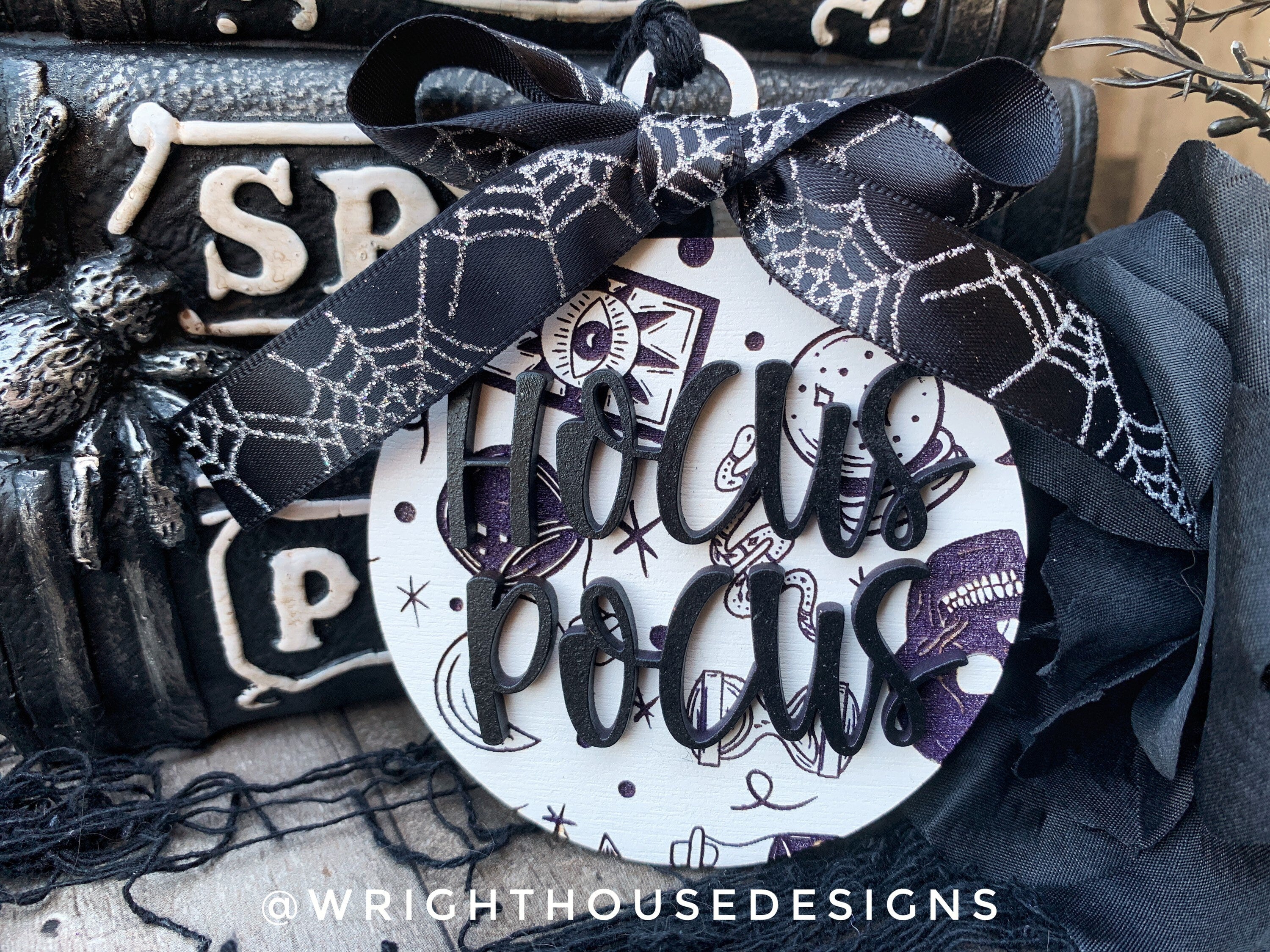 Celestial Witchy - Hocus Pocus - Wooden Halloween Tree Ball Ornaments - Seasonal Table Setting - Coffee Bar Decor - Tier Tray Accents