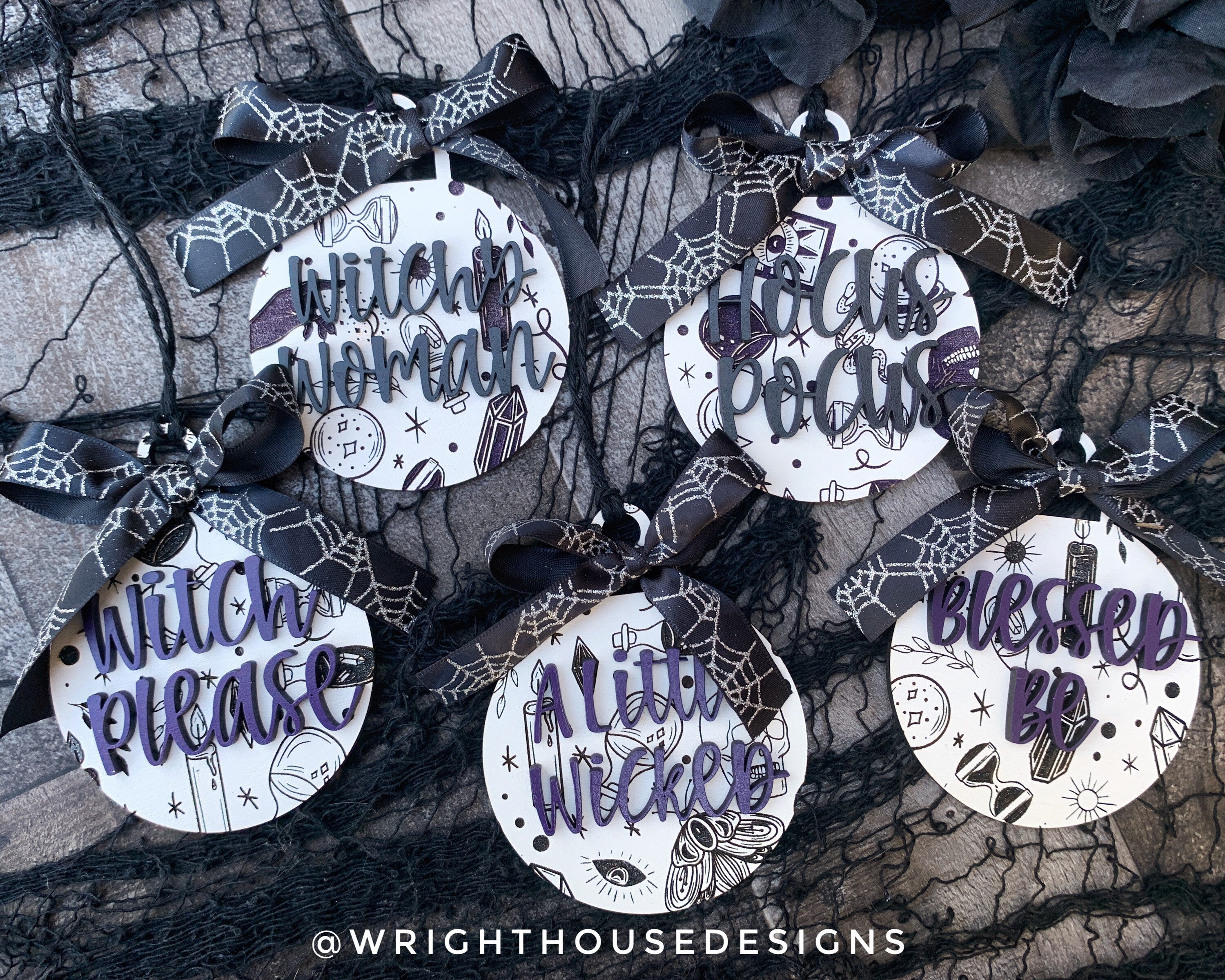 Celestial Witchy - Hocus Pocus - Wooden Halloween Tree Ball Ornaments - Seasonal Table Setting - Coffee Bar Decor - Tier Tray Accents