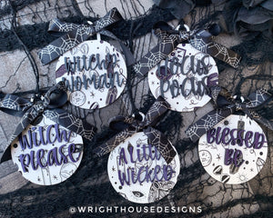 Celestial Witchy - Hocus Pocus - Wooden Halloween Tree Ball Ornaments - Seasonal Table Setting - Coffee Bar Decor - Tier Tray Accents
