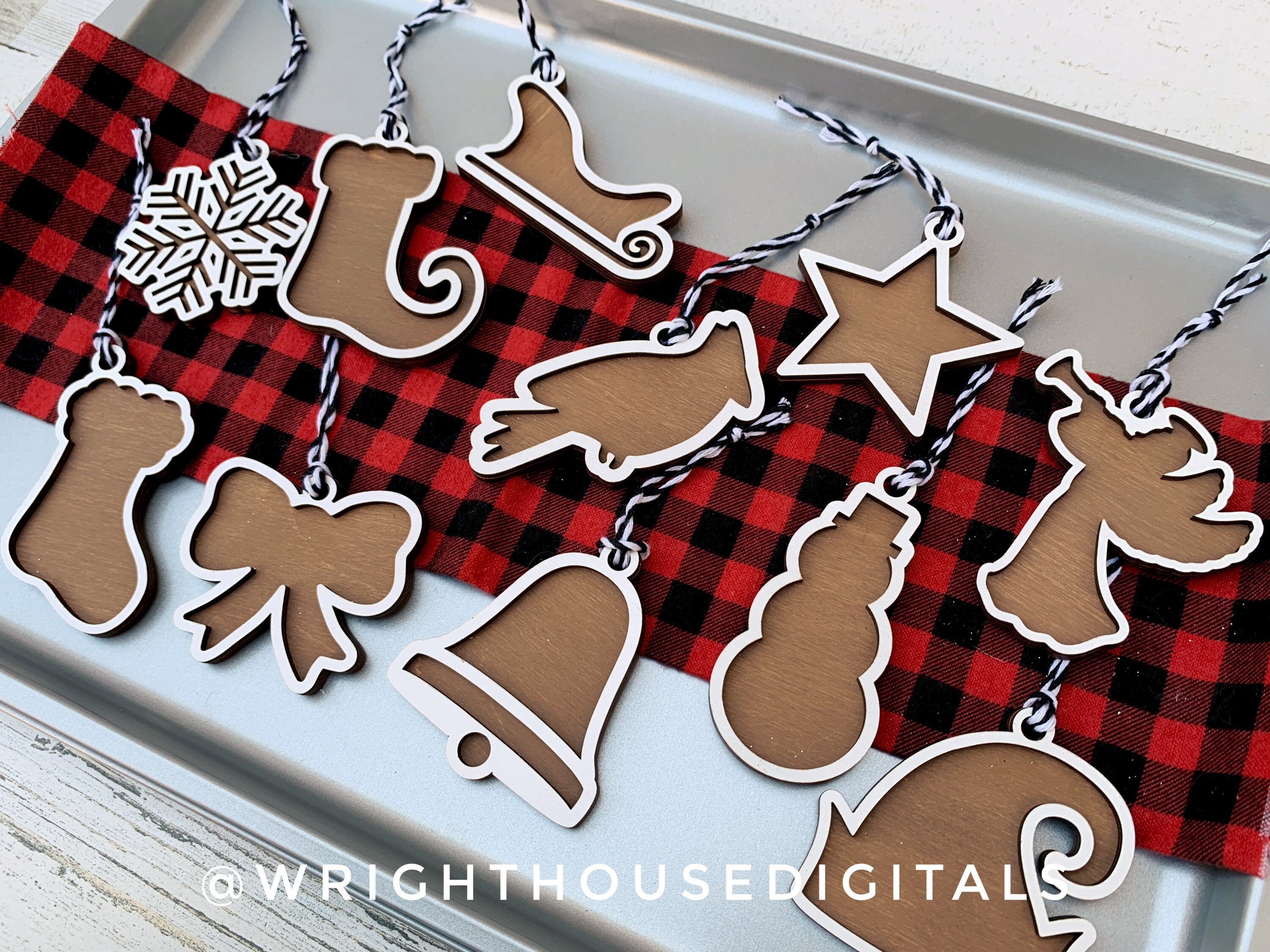 Frosted Gingerbread Cookie Christmas Tree Wooden Ornament Set - Laser Cut - Stocking Stuffer - Present Tag - Gift Wrapping Accessory