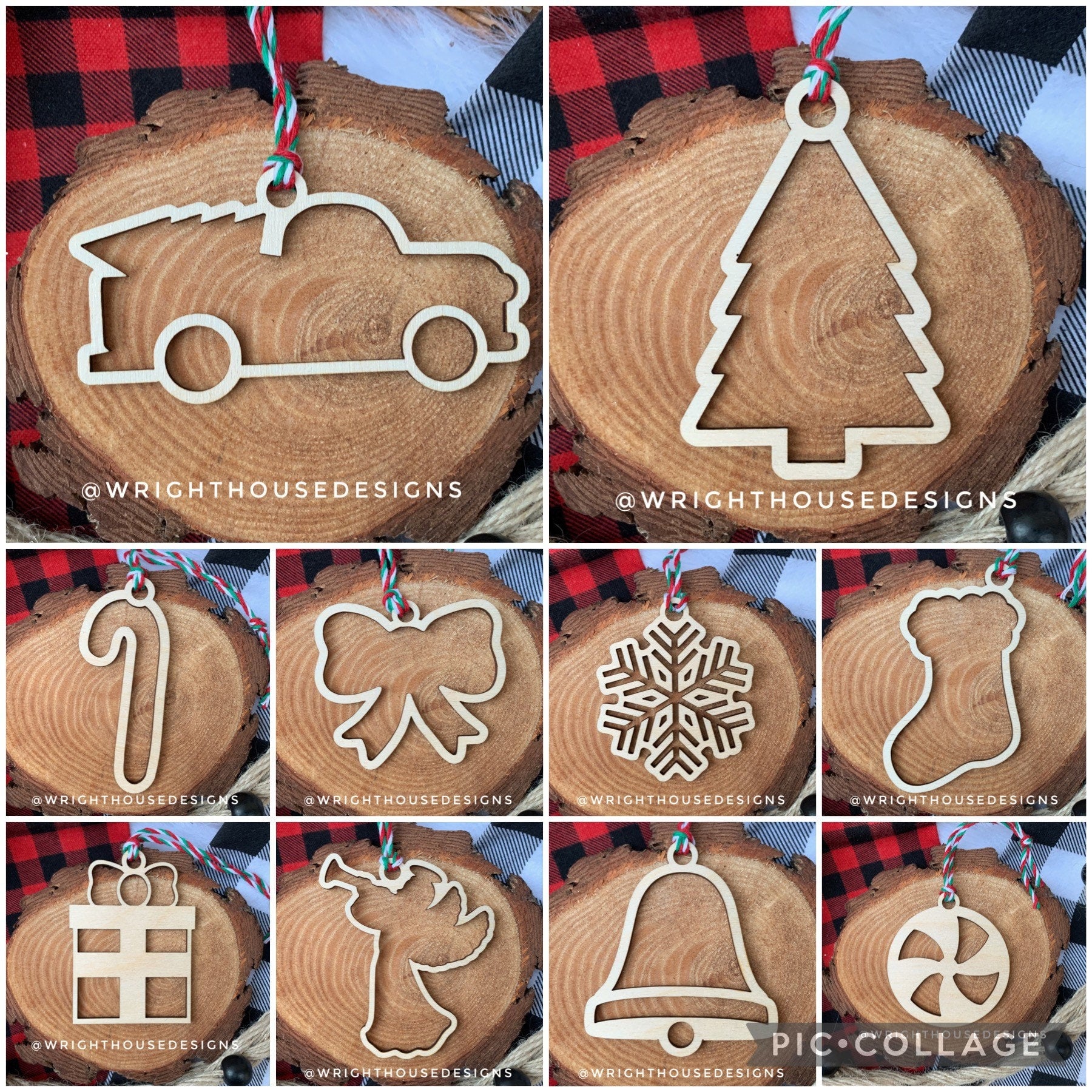 Minimalist Cookie Cutter Style - Wooden Christmas Tree Ornament Set - Laser Cut - Stocking Stuffer - Present Tag - Gift Wrapping Accessory