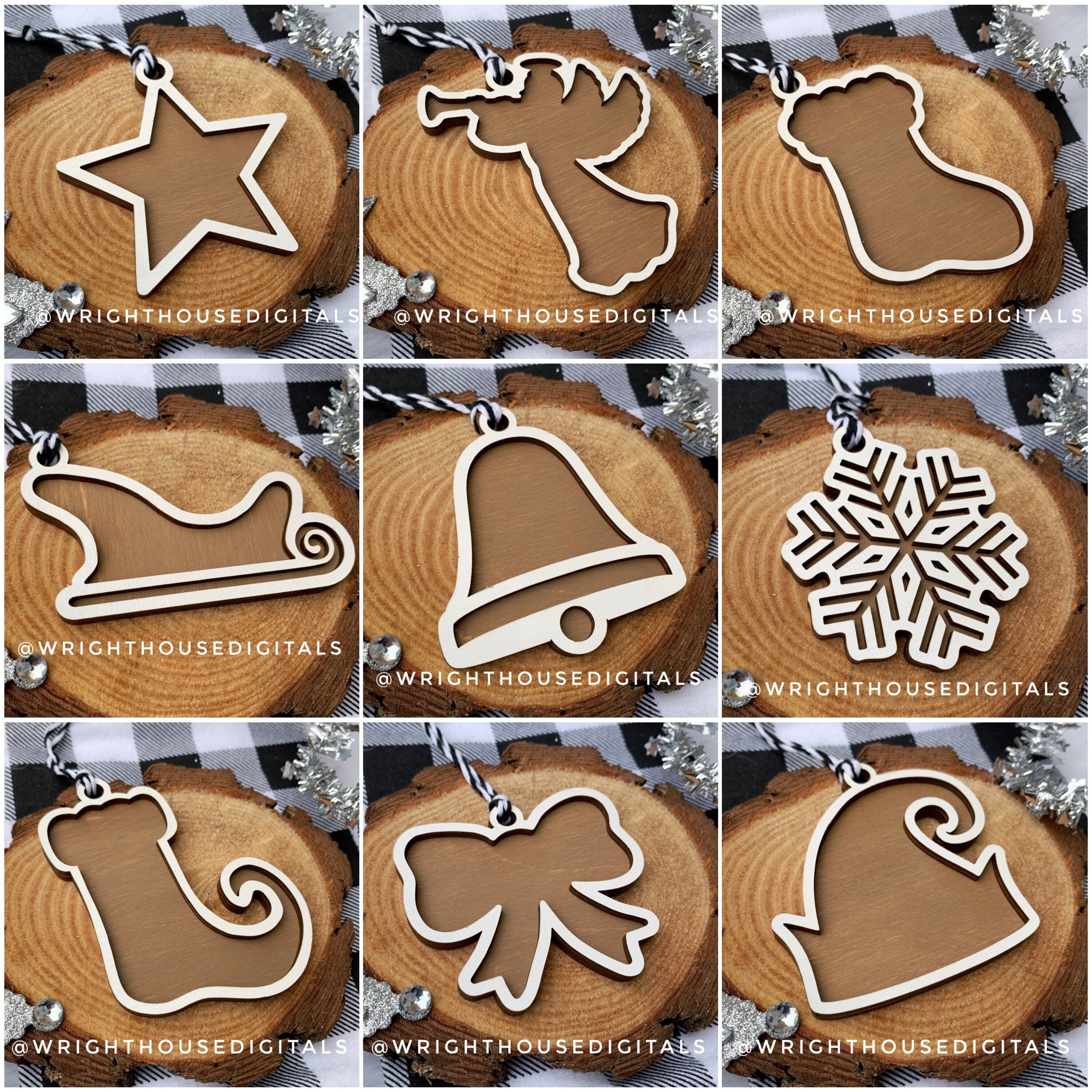 Frosted Gingerbread Cookie Christmas Tree Wooden Ornament Set - Laser Cut - Stocking Stuffer - Present Tag - Gift Wrapping Accessory