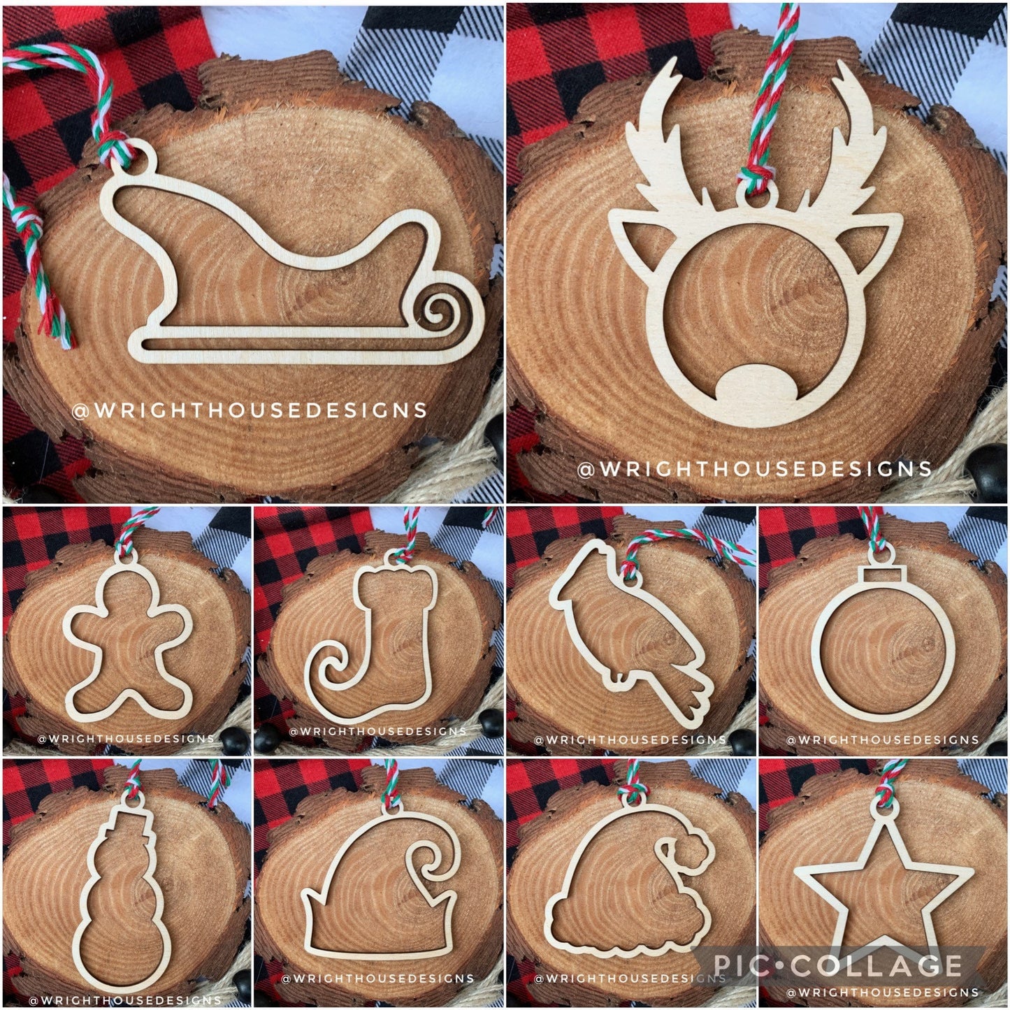 Minimalist Cookie Cutter Style - Wooden Christmas Tree Ornament Set - Laser Cut - Stocking Stuffer - Present Tag - Gift Wrapping Accessory
