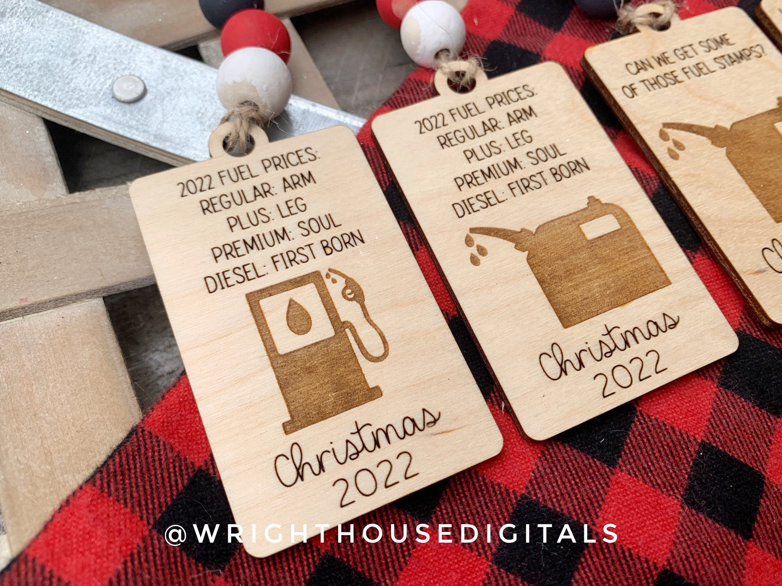 DIGITAL FILE - 2023 Fuel Christmas Gift Bag Tags - Funny Stocking Tags - Fuel Stamps - Car Charms - SVG Cut Files For Glowforge Lasers