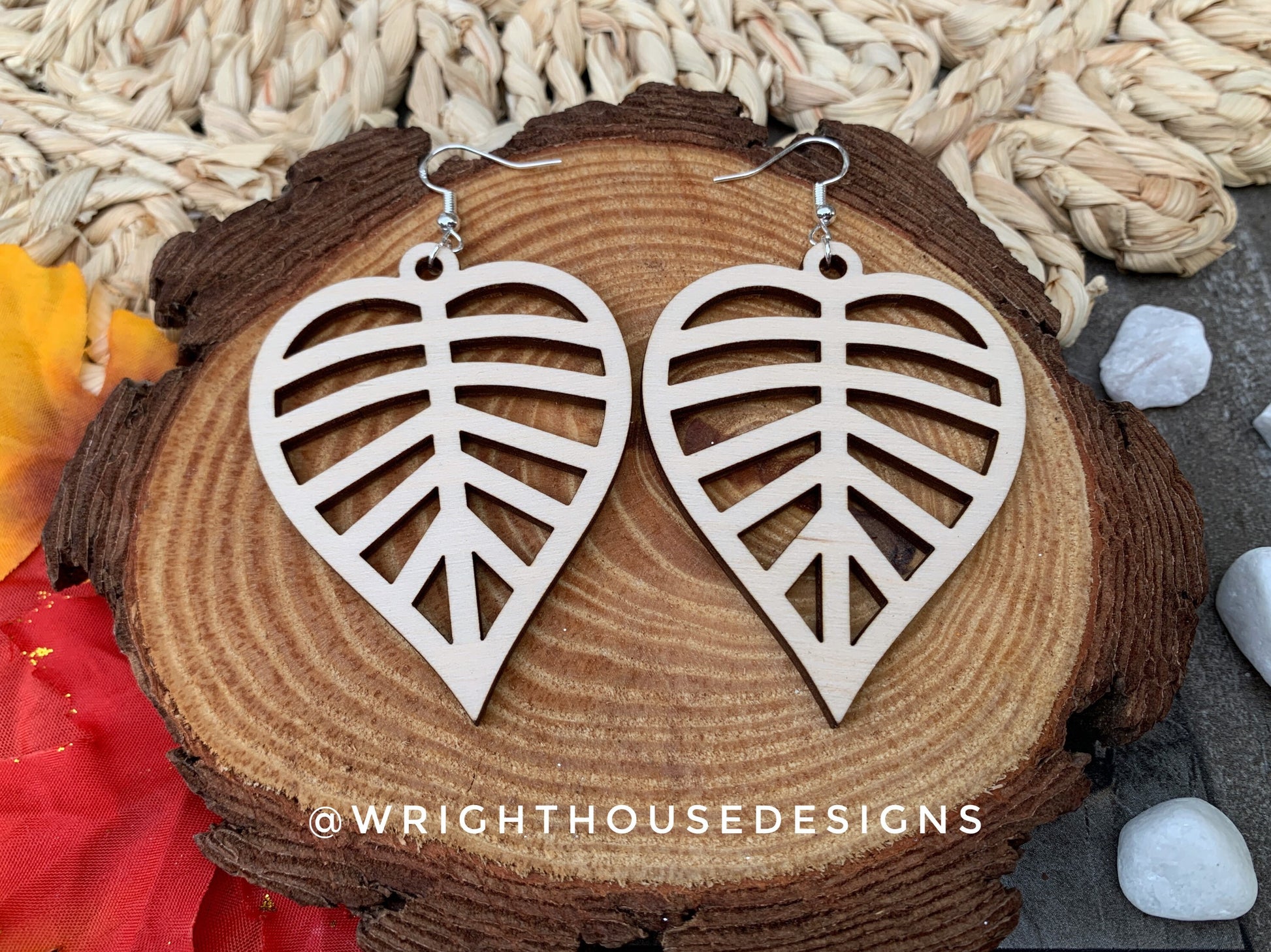 Fall Leaf Earrings - Style 1 - Light Academia - Witchy Cottagecore - Wooden Dangle Drop - Lightweight Statement Jewelry For Sensitive Skin