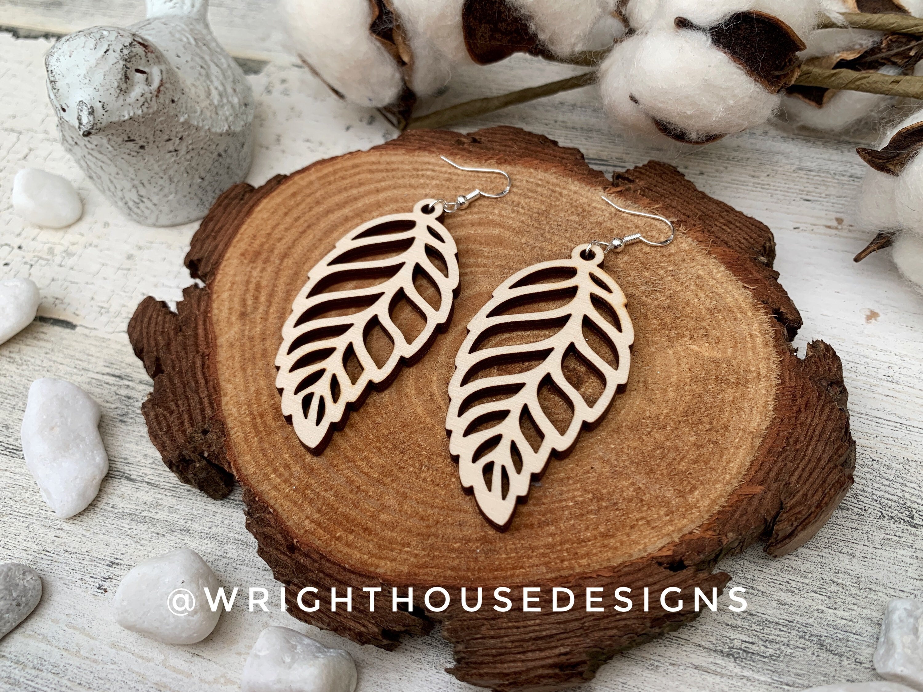 Fall Leaf Earrings - Style 2 - Light Academia - Witchy Cottagecore - Wooden Dangle Drop - Lightweight Statement Jewelry For Sensitive Skin