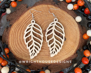 Fall Leaf Earrings - Style 2 - Light Academia - Witchy Cottagecore - Wooden Dangle Drop - Lightweight Statement Jewelry For Sensitive Skin