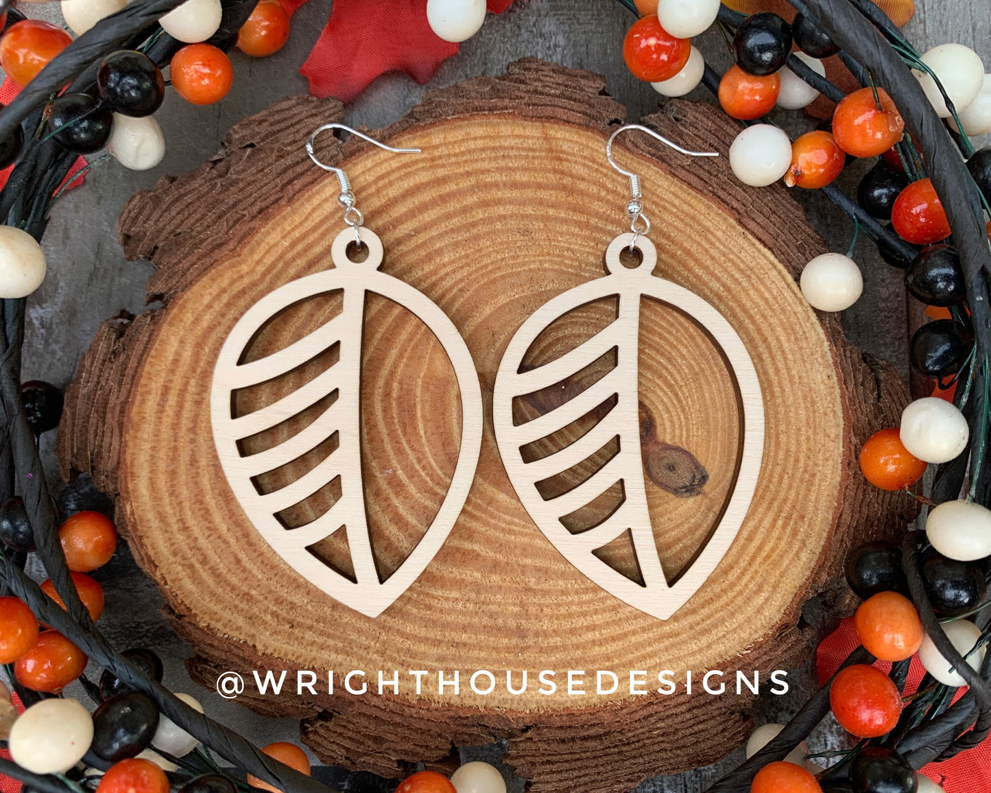 Fall Leaf Earrings - Style 3 - Light Academia - Witchy Cottagecore - Wooden Dangle Drop - Lightweight Statement Jewelry For Sensitive Skin.