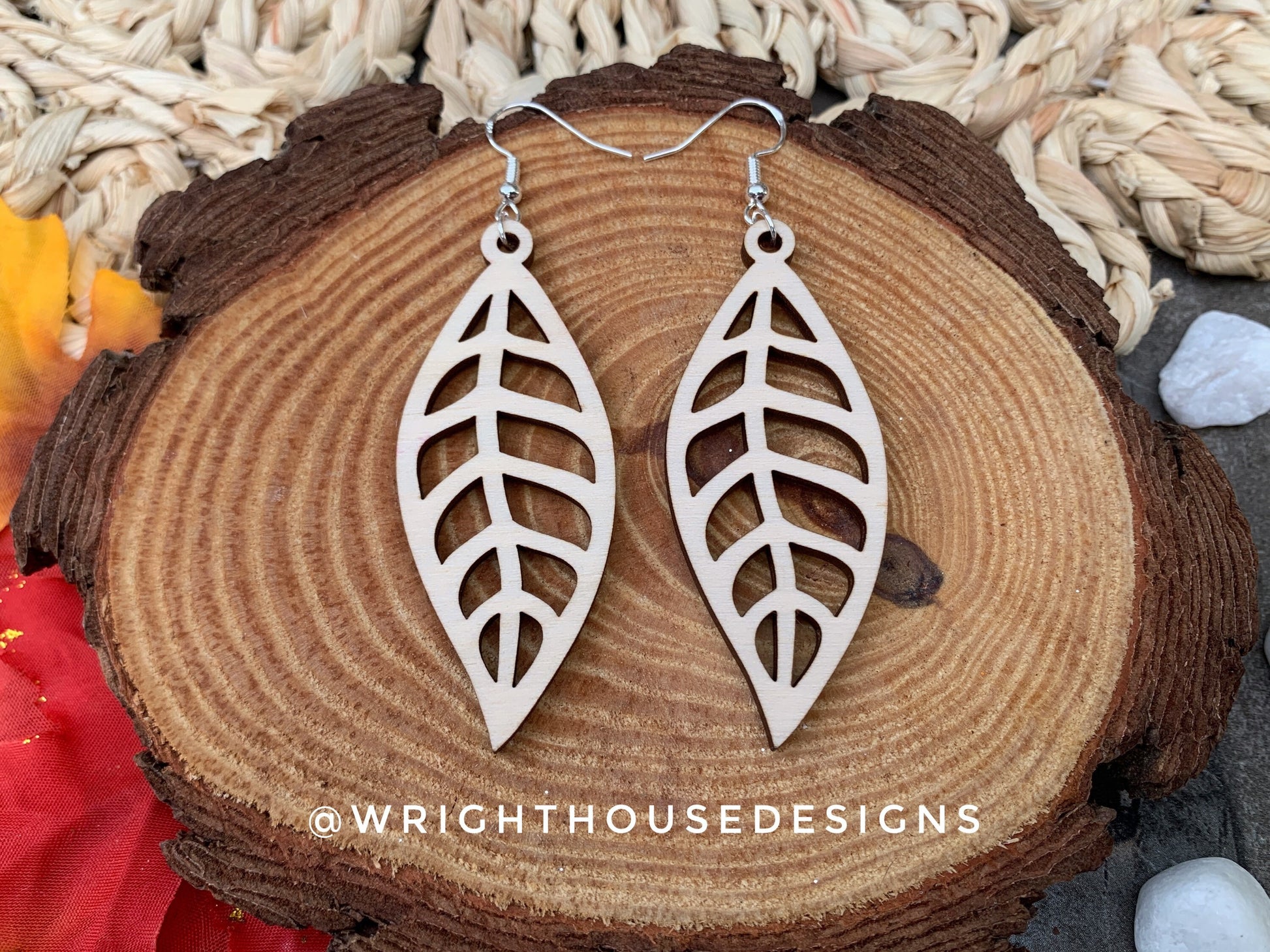 Fall Leaf Earrings - Style 4 - Light Academia - Witchy Cottagecore - Wooden Dangle Drop - Lightweight Statement Jewelry For Sensitive Skin