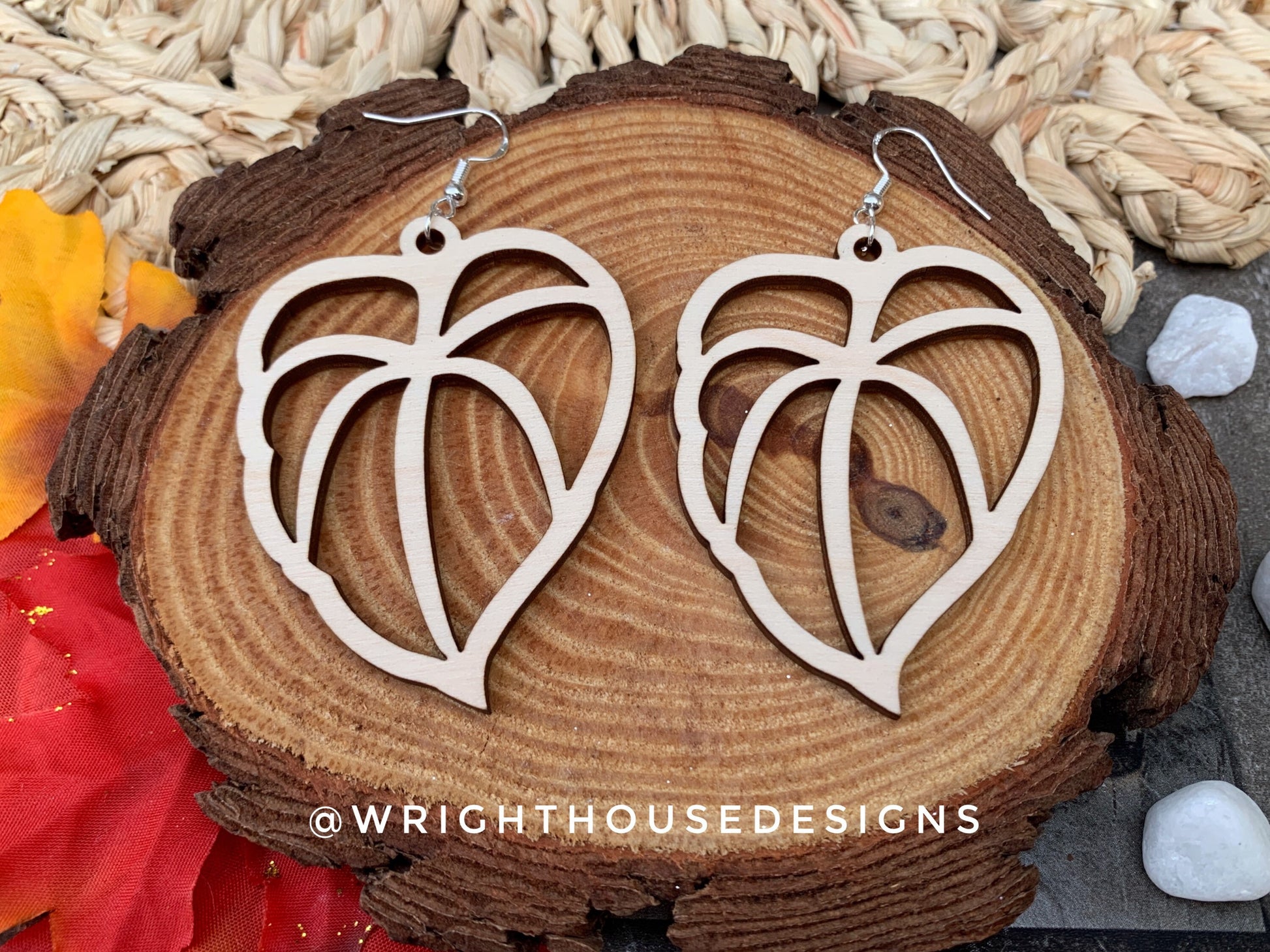 Fall Leaf Earrings - Style 5 - Light Academia - Witchy Cottagecore - Wooden Dangle Drop - Lightweight Statement Jewelry For Sensitive Skin