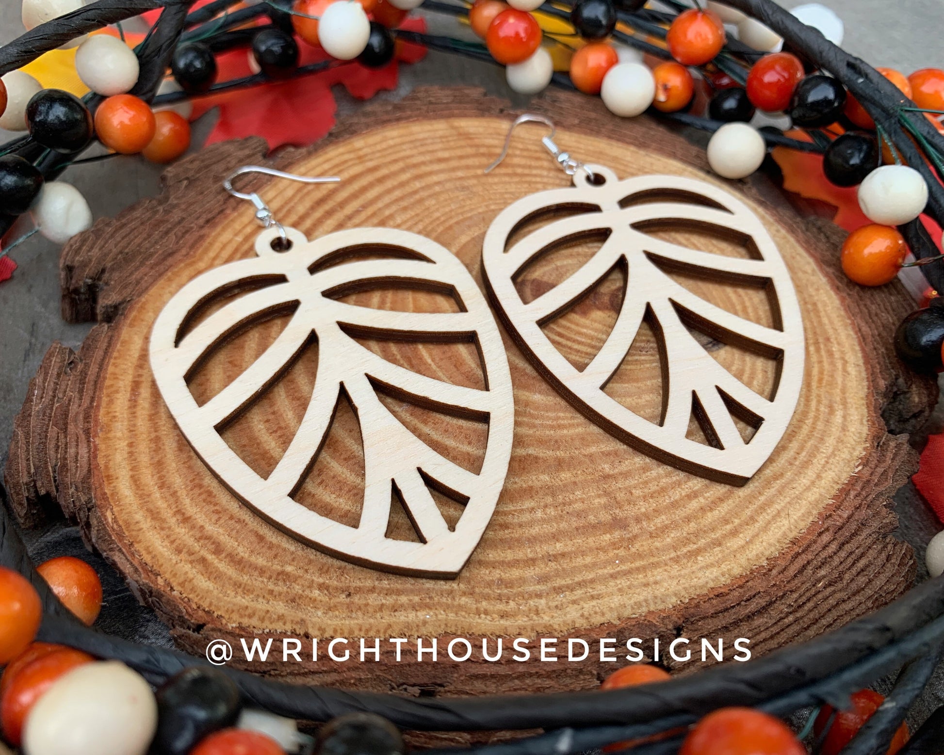 Fall Leaf Earrings - Style 7 - Light Academia - Witchy Cottagecore - Wooden Dangle Drop - Lightweight Statement Jewelry For Sensitive Skin