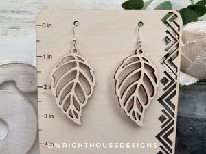 Fall Leaf Earrings - Style 8 - Light Academia - Witchy Cottagecore - Wooden Dangle Drop - Lightweight Statement Jewelry For Sensitive Skin