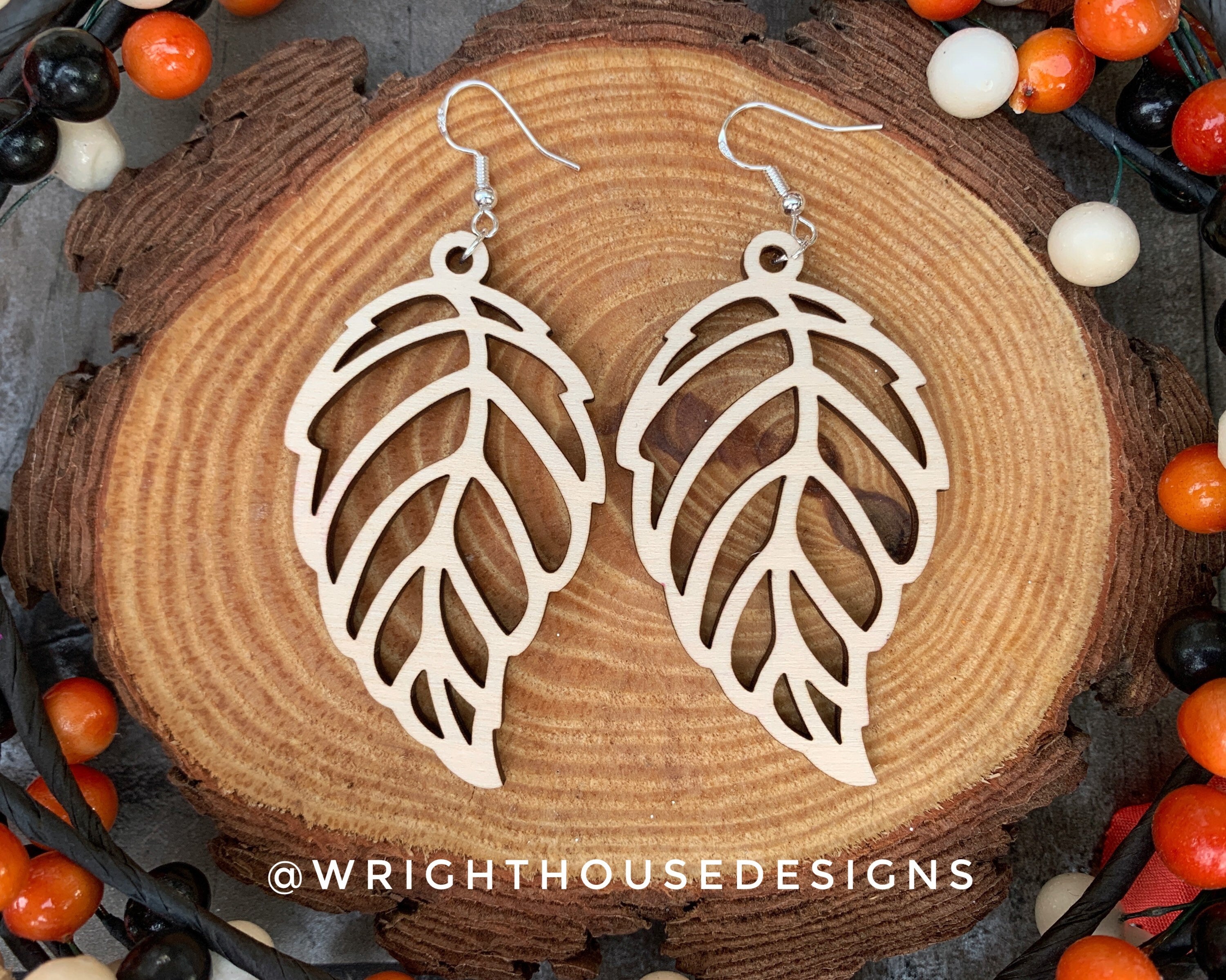 Fall Leaf Earrings - Style 8 - Light Academia - Witchy Cottagecore - Wooden Dangle Drop - Lightweight Statement Jewelry For Sensitive Skin