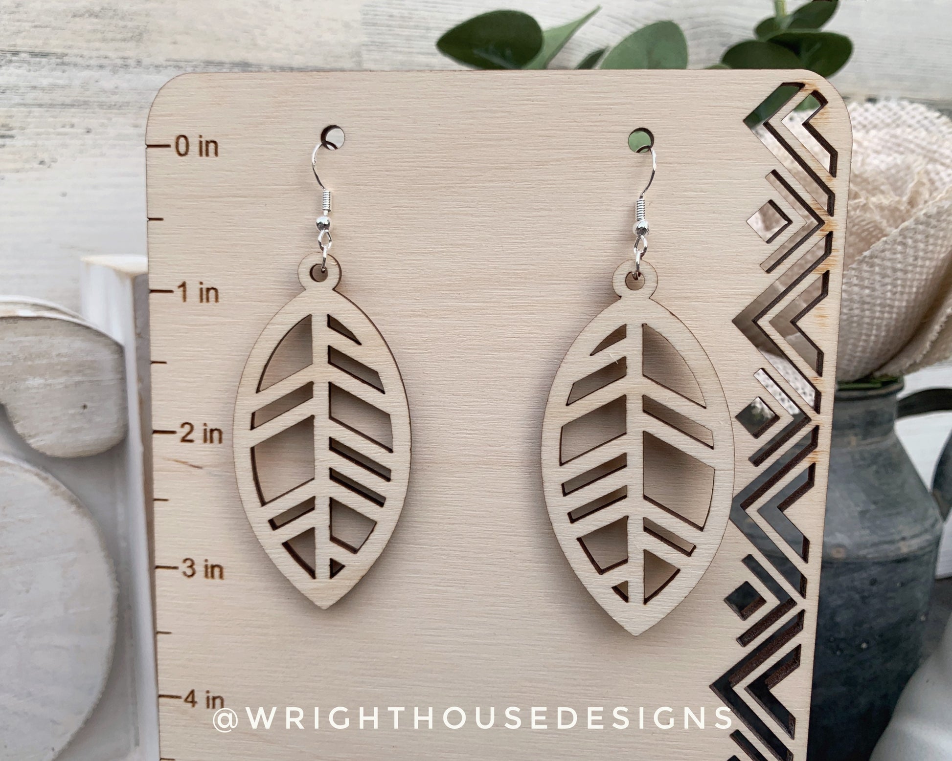 Fall Leaf Earrings - Style 9 - Light Academia - Witchy Cottagecore - Wooden Dangle Drop - Lightweight Statement Jewelry For Sensitive Skin
