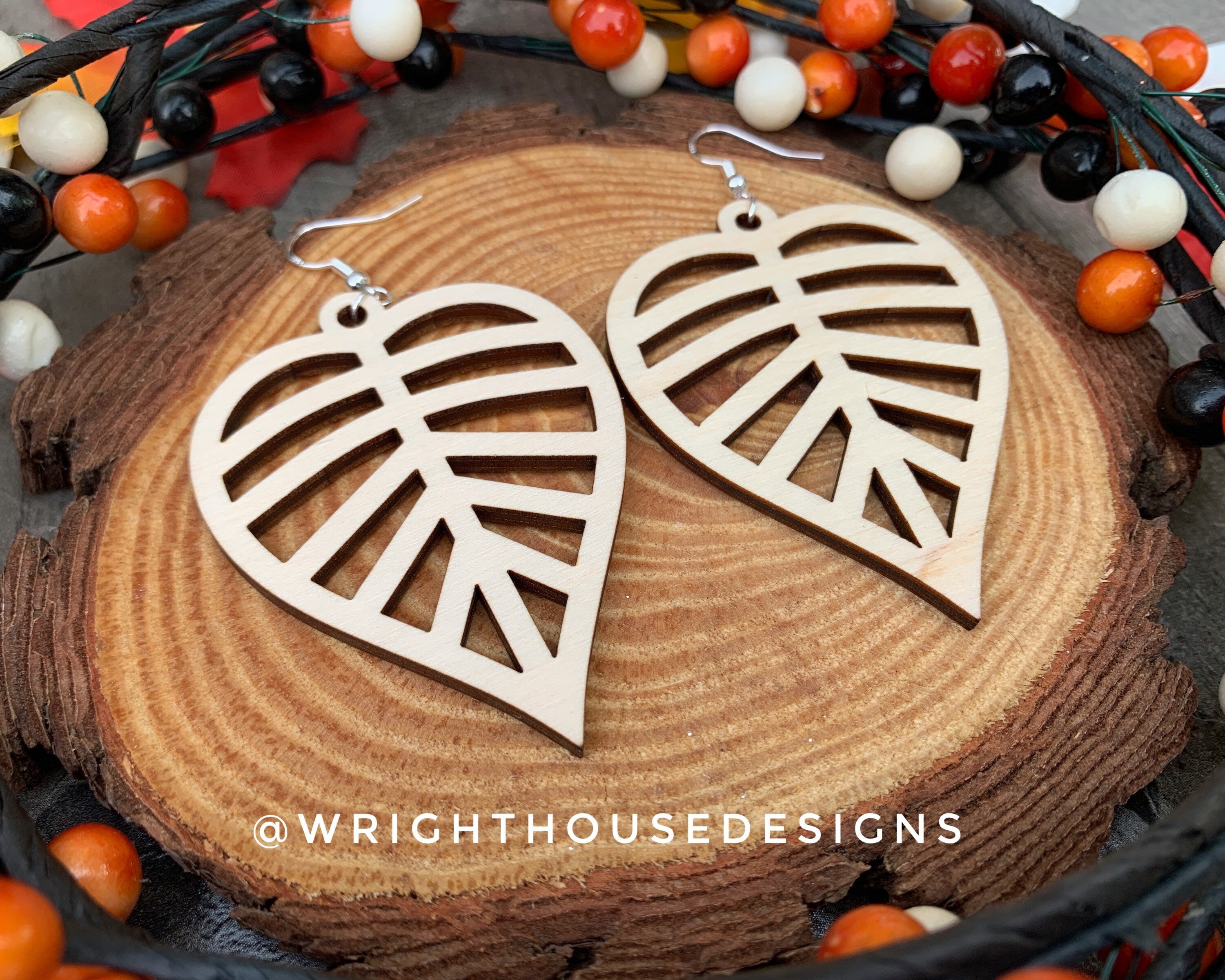 Fall Leaf Earrings - Style 1 - Light Academia - Witchy Cottagecore - Wooden Dangle Drop - Lightweight Statement Jewelry For Sensitive Skin