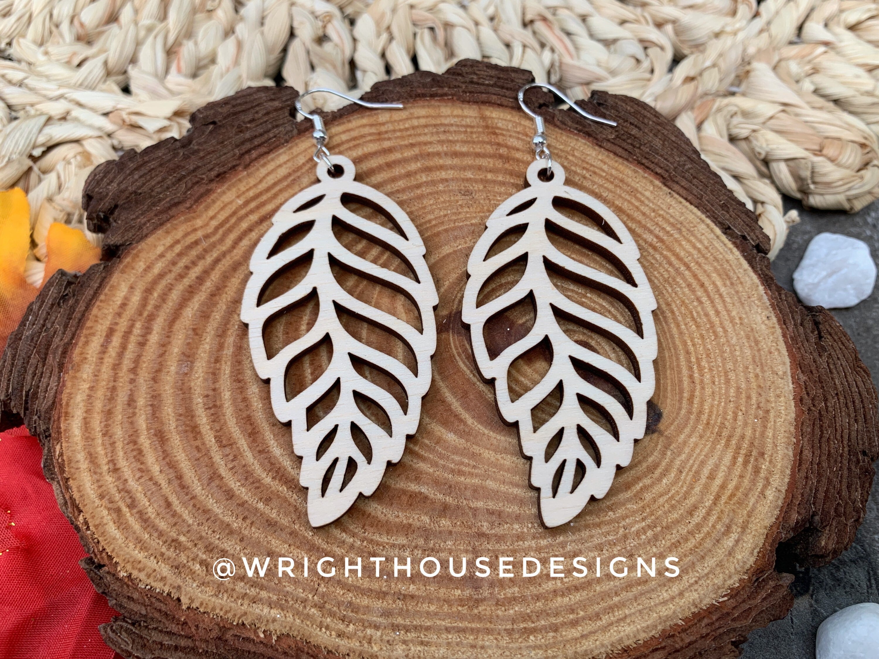 Fall Leaf Earrings - Style 2 - Light Academia - Witchy Cottagecore - Wooden Dangle Drop - Lightweight Statement Jewelry For Sensitive Skin