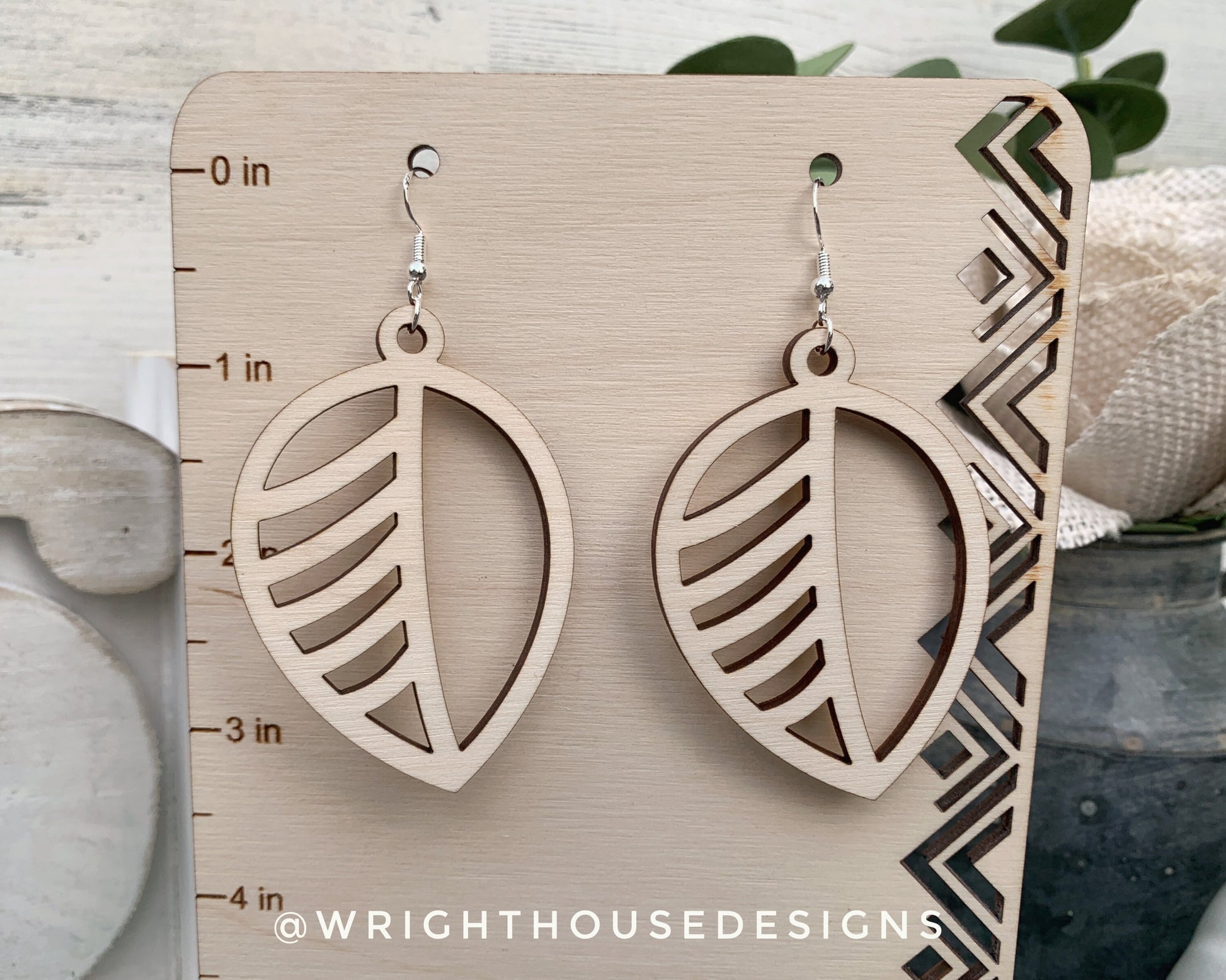 Fall Leaf Earrings - Style 3 - Light Academia - Witchy Cottagecore - Wooden Dangle Drop - Lightweight Statement Jewelry For Sensitive Skin.