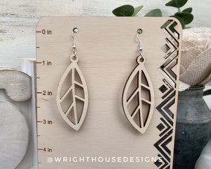 Fall Leaf Earrings - Style 6 - Light Academia - Witchy Cottagecore - Wooden Dangle Drop - Lightweight Statement Jewelry For Sensitive Skin