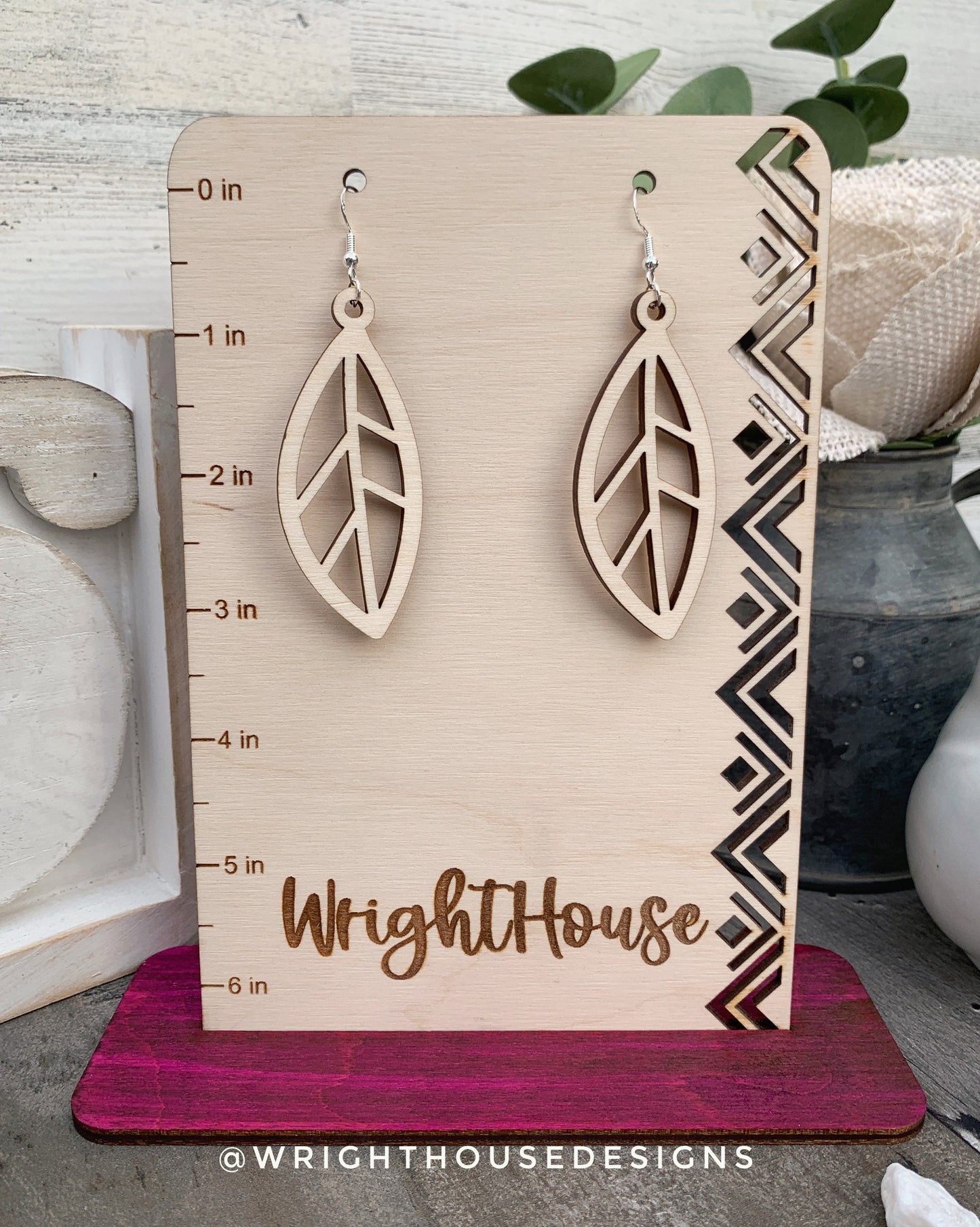 Fall Leaf Earrings - Style 6 - Light Academia - Witchy Cottagecore - Wooden Dangle Drop - Lightweight Statement Jewelry For Sensitive Skin