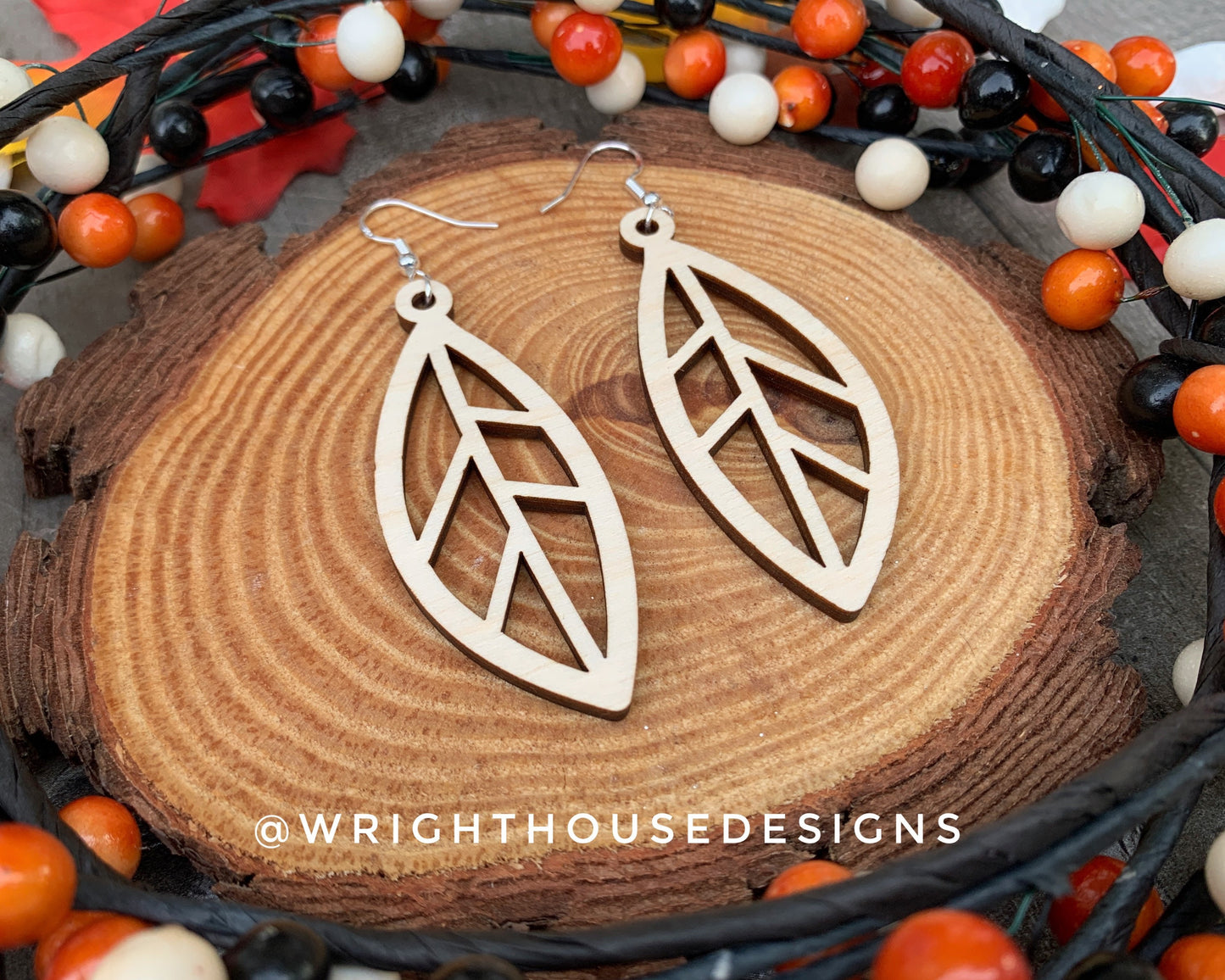 Fall Leaf Earrings - Style 6 - Light Academia - Witchy Cottagecore - Wooden Dangle Drop - Lightweight Statement Jewelry For Sensitive Skin