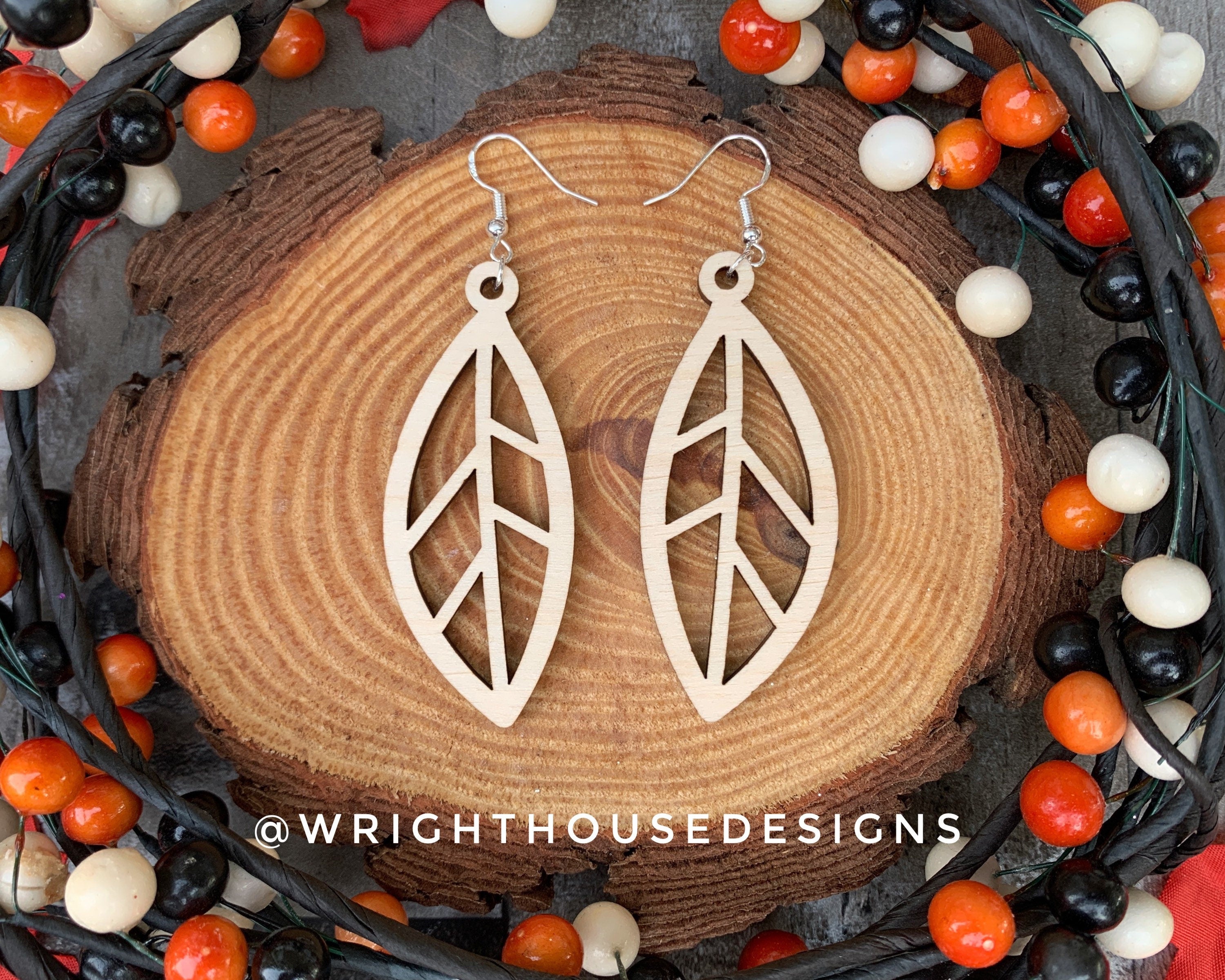 Fall Leaf Earrings - Style 6 - Light Academia - Witchy Cottagecore - Wooden Dangle Drop - Lightweight Statement Jewelry For Sensitive Skin