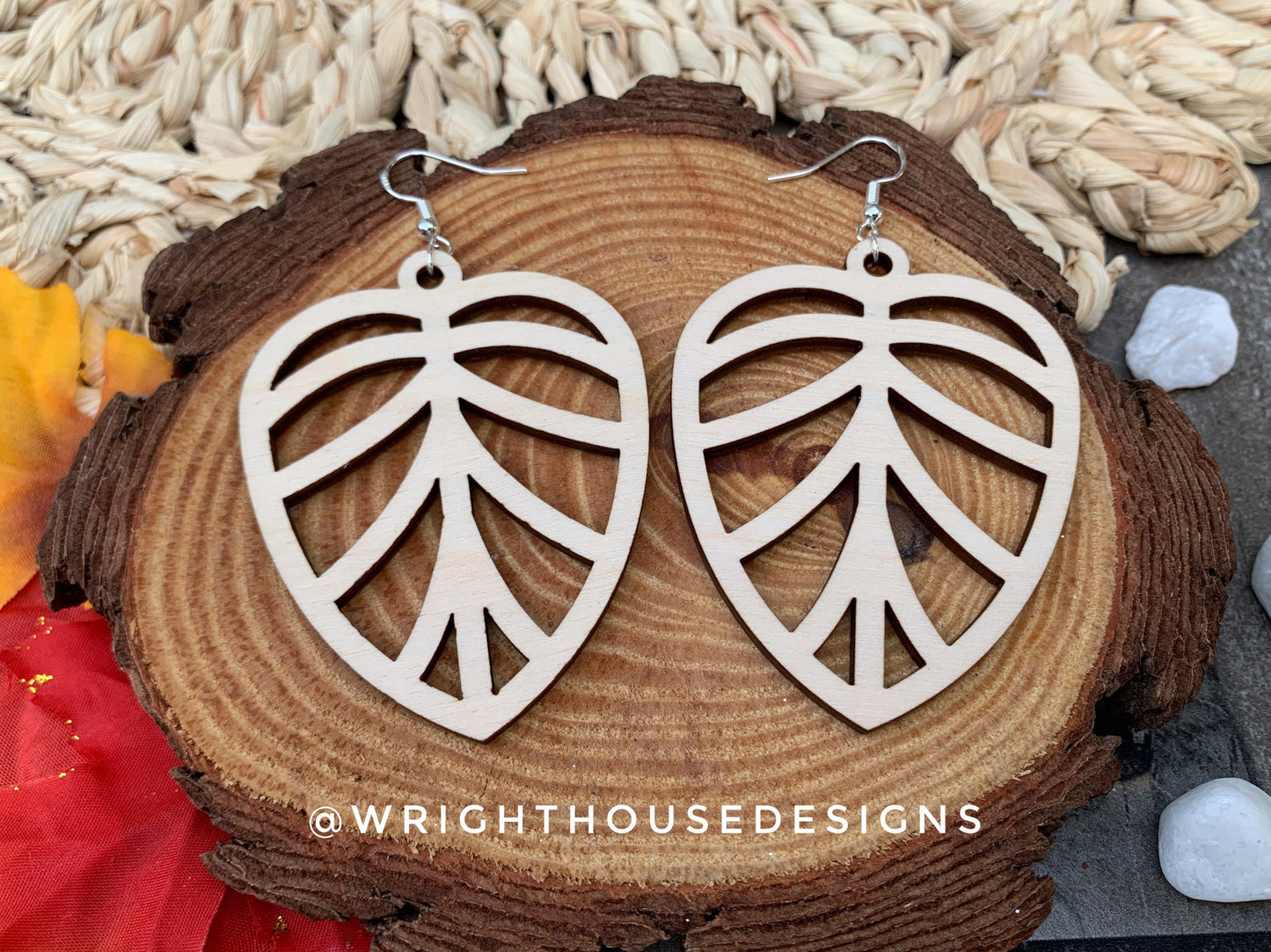 Fall Leaf Earrings - Style 7 - Light Academia - Witchy Cottagecore - Wooden Dangle Drop - Lightweight Statement Jewelry For Sensitive Skin