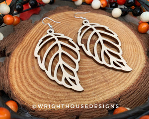 Fall Leaf Earrings - Style 8 - Light Academia - Witchy Cottagecore - Wooden Dangle Drop - Lightweight Statement Jewelry For Sensitive Skin
