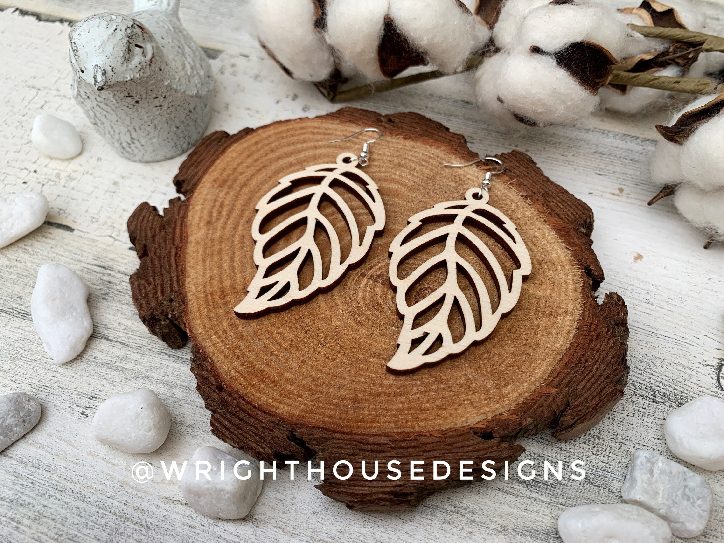 Fall Leaf Earrings - Style 8 - Light Academia - Witchy Cottagecore - Wooden Dangle Drop - Lightweight Statement Jewelry For Sensitive Skin