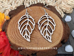 Load image into Gallery viewer, Fall Leaf Earrings - Style 8 - Light Academia - Witchy Cottagecore - Wooden Dangle Drop - Lightweight Statement Jewelry For Sensitive Skin
