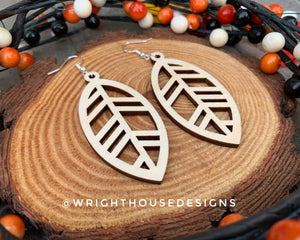 Fall Leaf Earrings - Style 9 - Light Academia - Witchy Cottagecore - Wooden Dangle Drop - Lightweight Statement Jewelry For Sensitive Skin