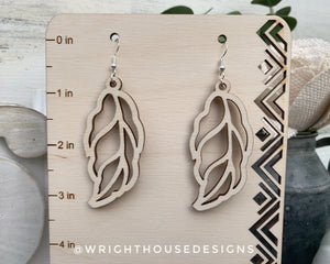Fall Leaf Earrings - Style 10 - Light Academia - Witchy Cottagecore - Wooden Dangle Drop - Lightweight Statement Jewelry For Sensitive Skin