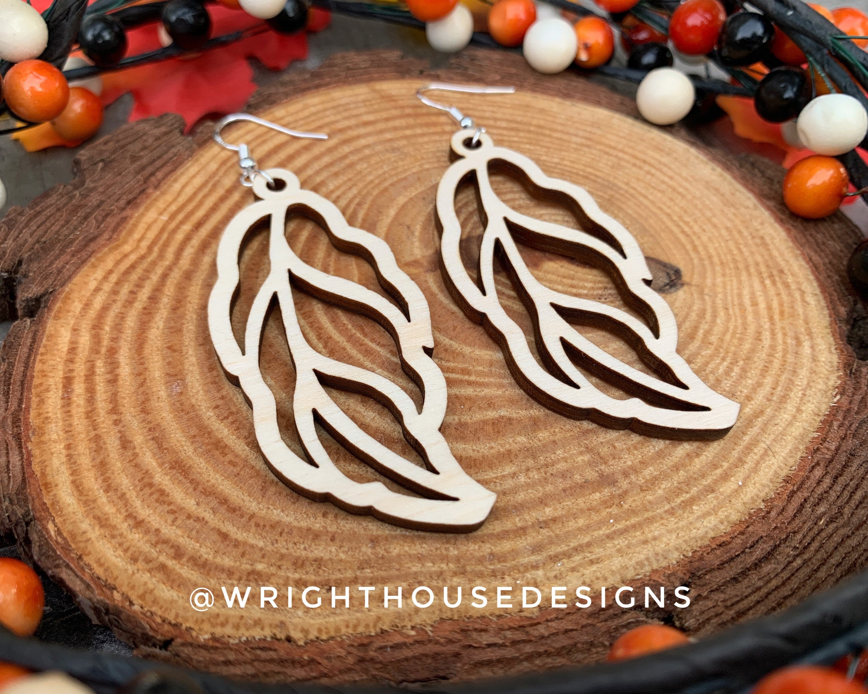 Fall Leaf Earrings - Style 10 - Light Academia - Witchy Cottagecore - Wooden Dangle Drop - Lightweight Statement Jewelry For Sensitive Skin