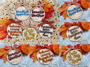 Autumn Pumpkin Season - White Wooden Fall - Christmas Tree Ball Doodle Ornaments  - Seasonal Table Setting - Coffee Bar Sign Tier Tray Decor