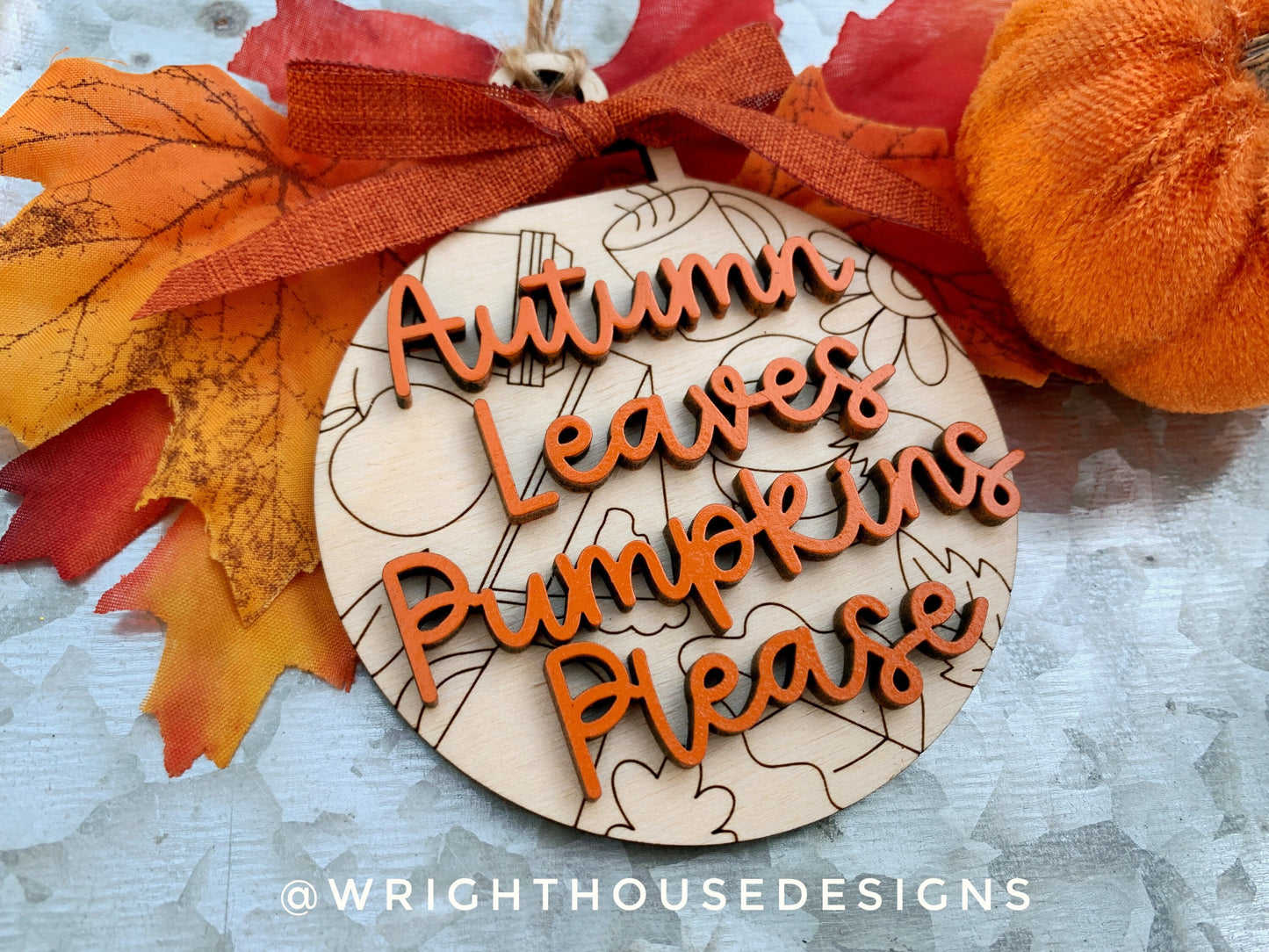 Autumn Pumpkin Season - Wooden Fall - Christmas Tree Ball Doodle Ornaments  - Seasonal Table Setting - Coffee Bar Decor - Tier Tray Accents