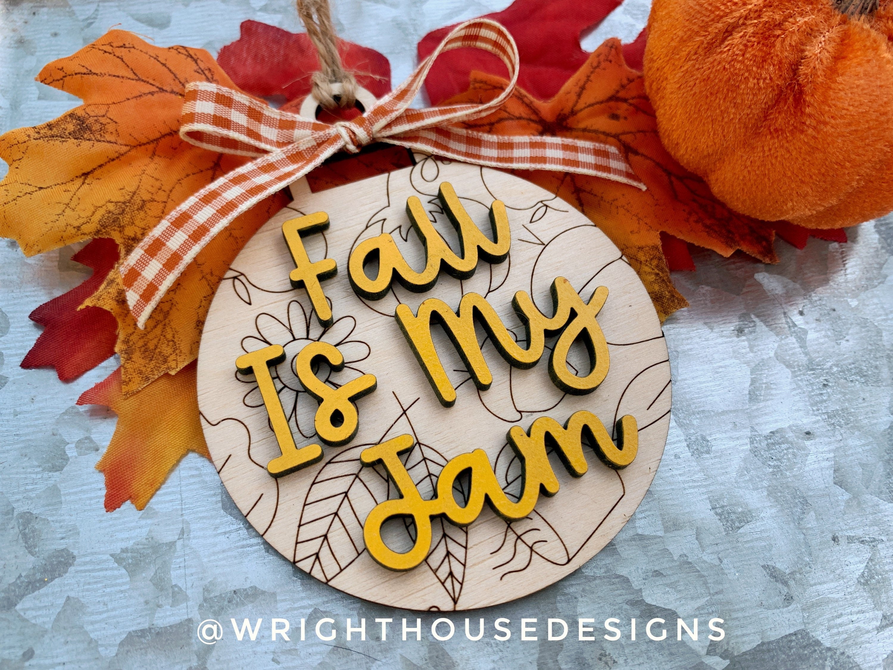 Autumn Pumpkin Season - Wooden Fall - Christmas Tree Ball Doodle Ornaments  - Seasonal Table Setting - Coffee Bar Decor - Tier Tray Accents