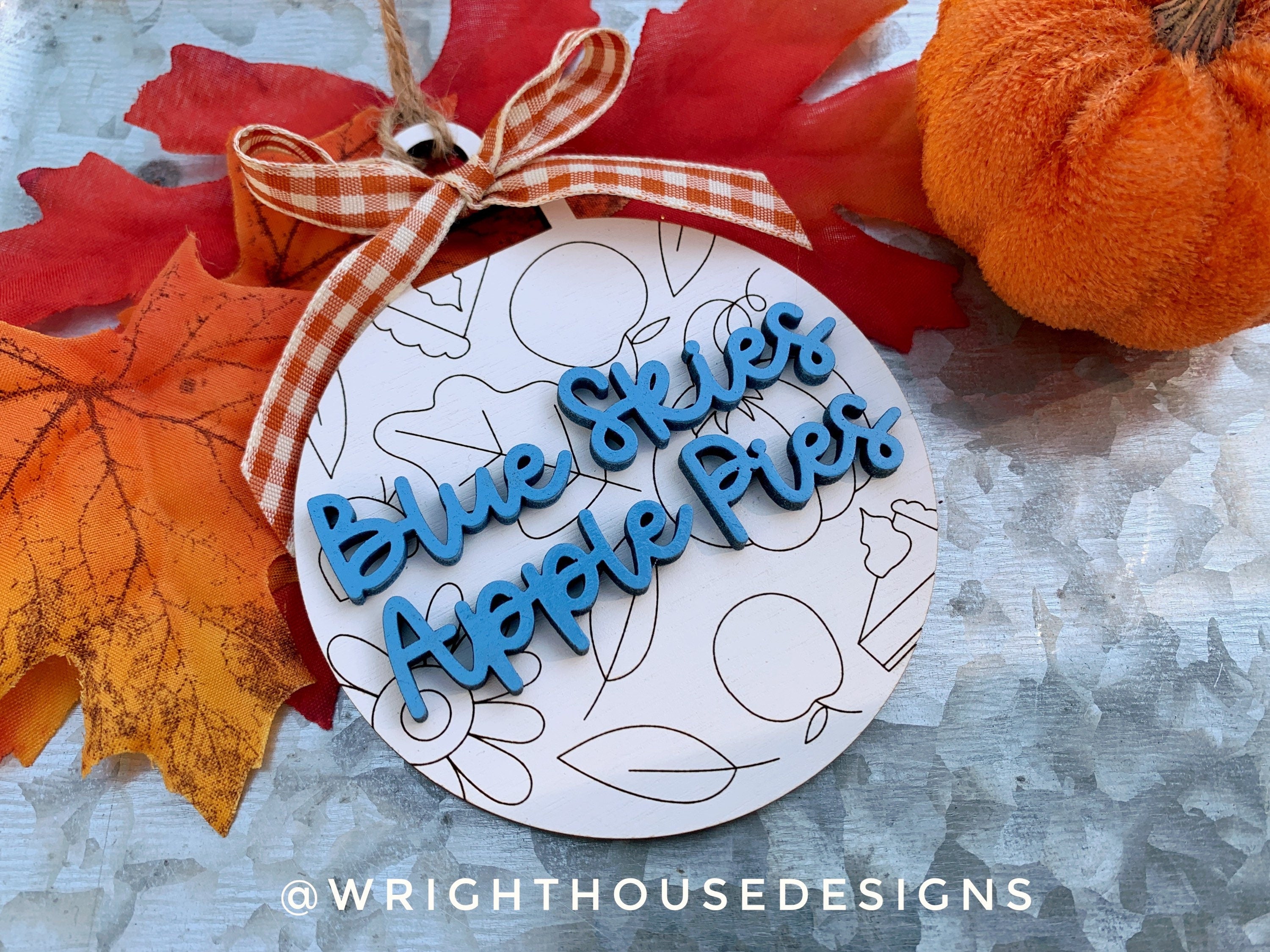 Autumn Pumpkin Season - White Wooden Fall - Christmas Tree Ball Doodle Ornaments  - Seasonal Table Setting - Coffee Bar Sign Tier Tray Decor