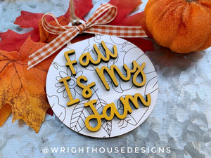 Autumn Pumpkin Season - White Wooden Fall - Christmas Tree Ball Doodle Ornaments  - Seasonal Table Setting - Coffee Bar Sign Tier Tray Decor