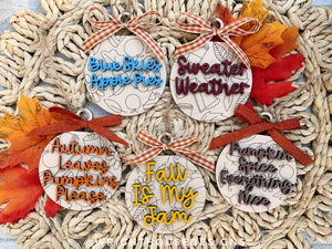 Autumn Pumpkin Season - Wooden Fall - Christmas Tree Ball Doodle Ornaments  - Seasonal Table Setting - Coffee Bar Decor - Tier Tray Accents