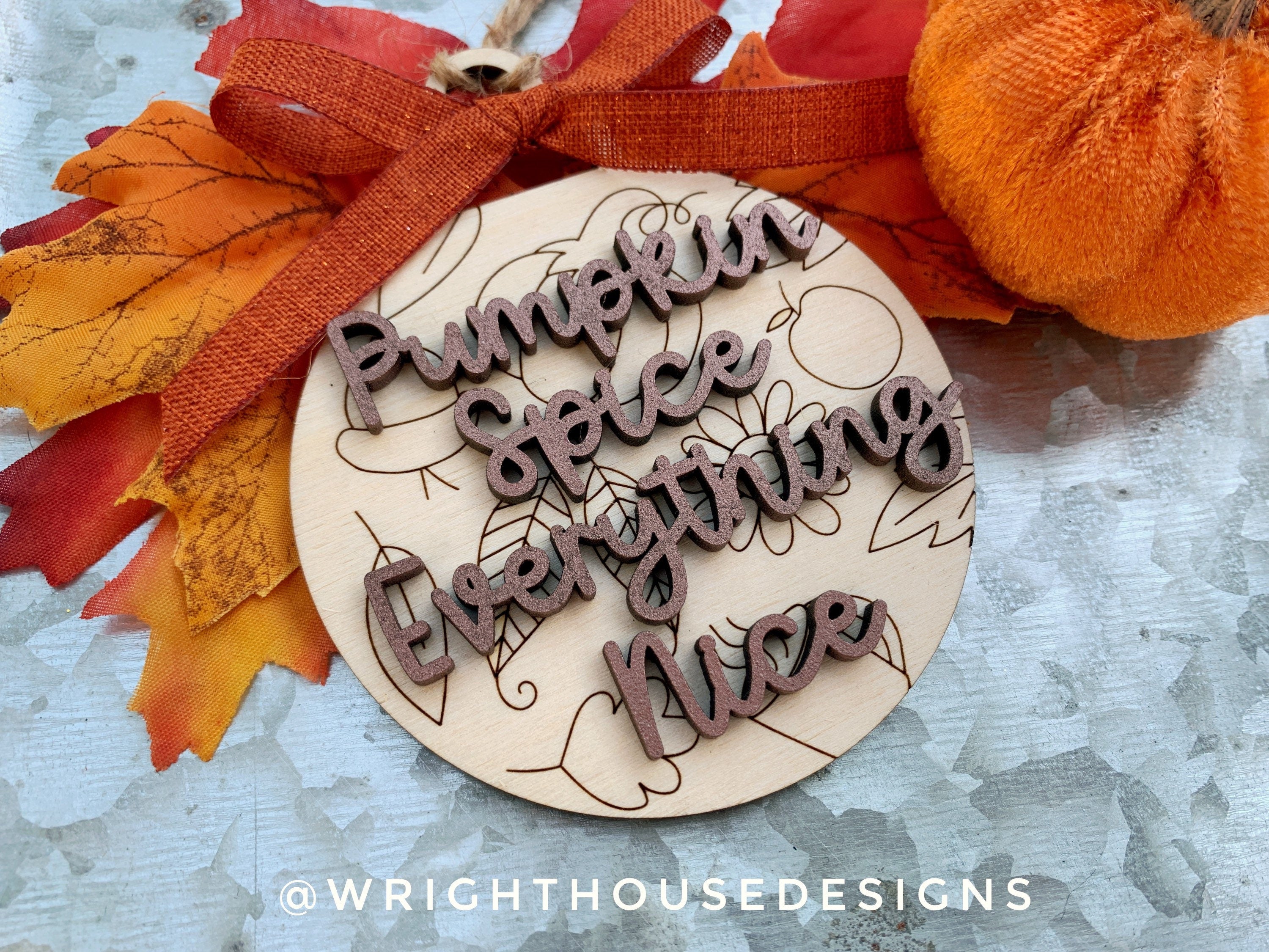 Autumn Pumpkin Season - Wooden Fall - Christmas Tree Ball Doodle Ornaments  - Seasonal Table Setting - Coffee Bar Decor - Tier Tray Accents