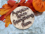 Load image into Gallery viewer, Autumn Pumpkin Season - Wooden Fall - Christmas Tree Ball Doodle Ornaments  - Seasonal Table Setting - Coffee Bar Decor - Tier Tray Accents
