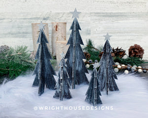 Rustic Farmhouse 3D Interlocking Solid Christmas Star Trees - Laser Cut Wooden Holiday Decor - Fireplace Mantle - Winter Shelf Sitters