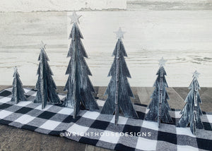 Rustic Farmhouse 3D Interlocking Solid Christmas Star Trees - Laser Cut Wooden Holiday Decor - Fireplace Mantle - Winter Shelf Sitters