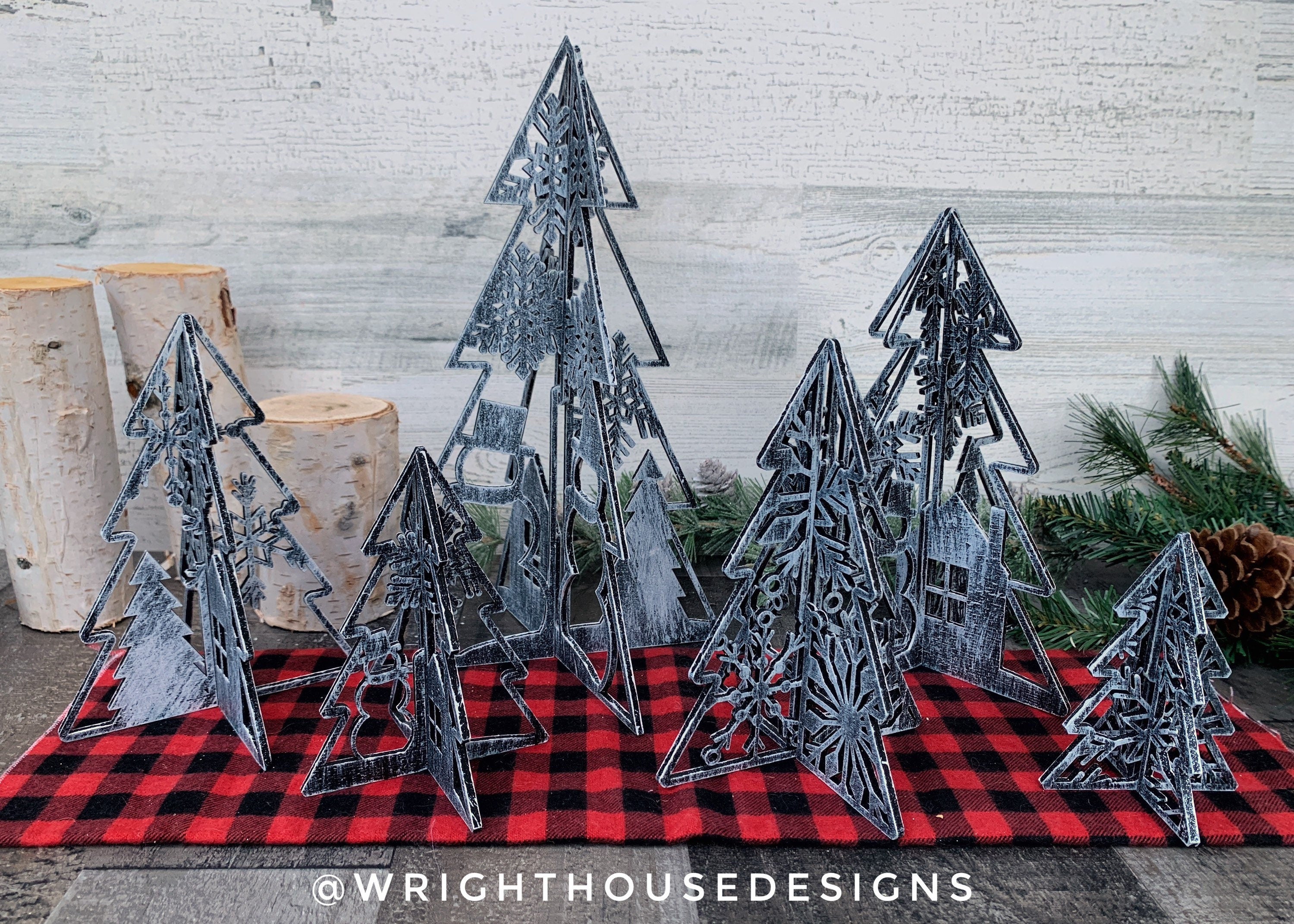 Winter Snowman - 3D Interlocking Christmas Trees - Rustic Farmhouse - Laser Cut Wooden Holiday Decor - Fireplace Mantle - Shelf Sitters