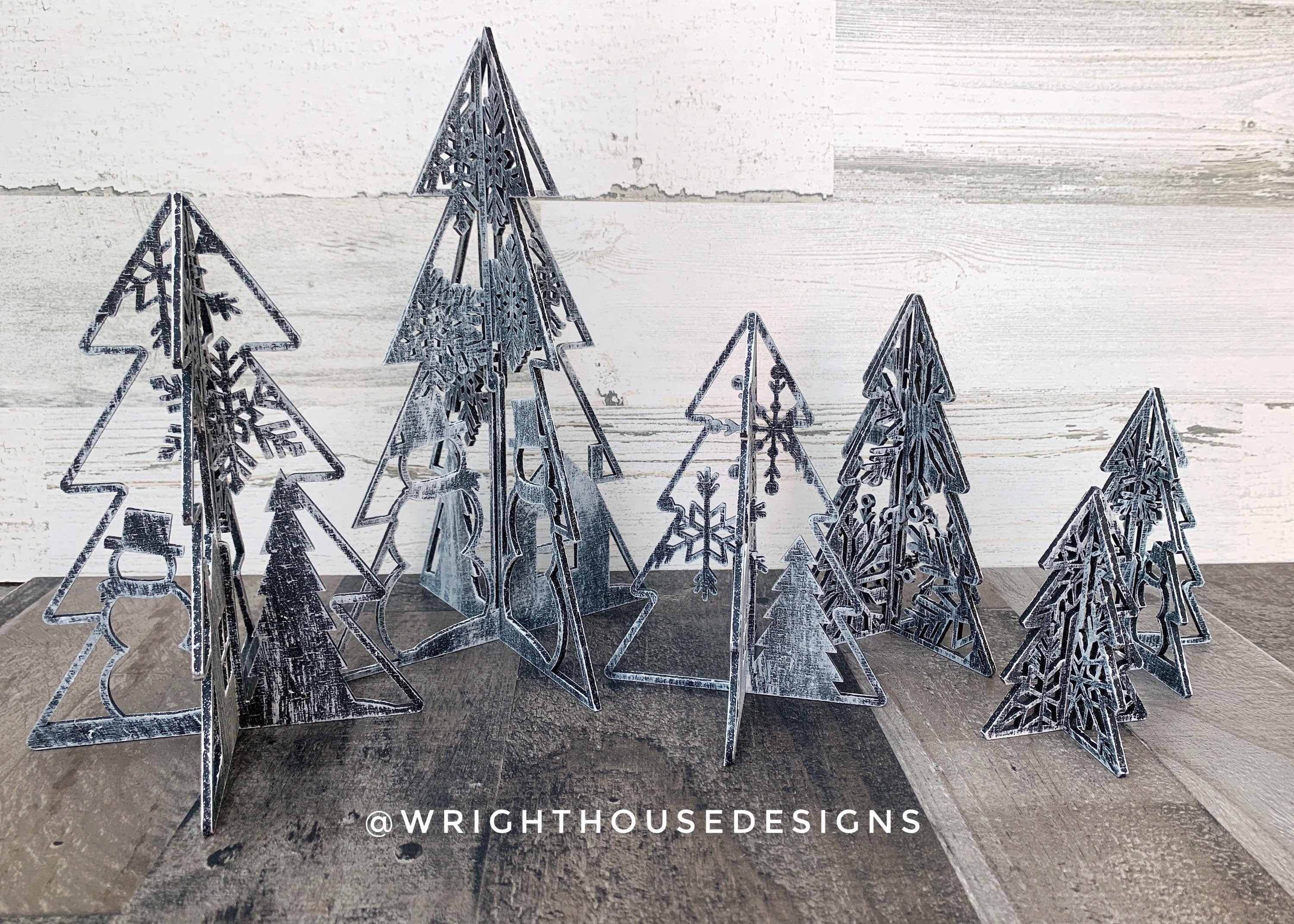 Winter Snowman - 3D Interlocking Christmas Trees - Rustic Farmhouse - Laser Cut Wooden Holiday Decor - Fireplace Mantle - Shelf Sitters